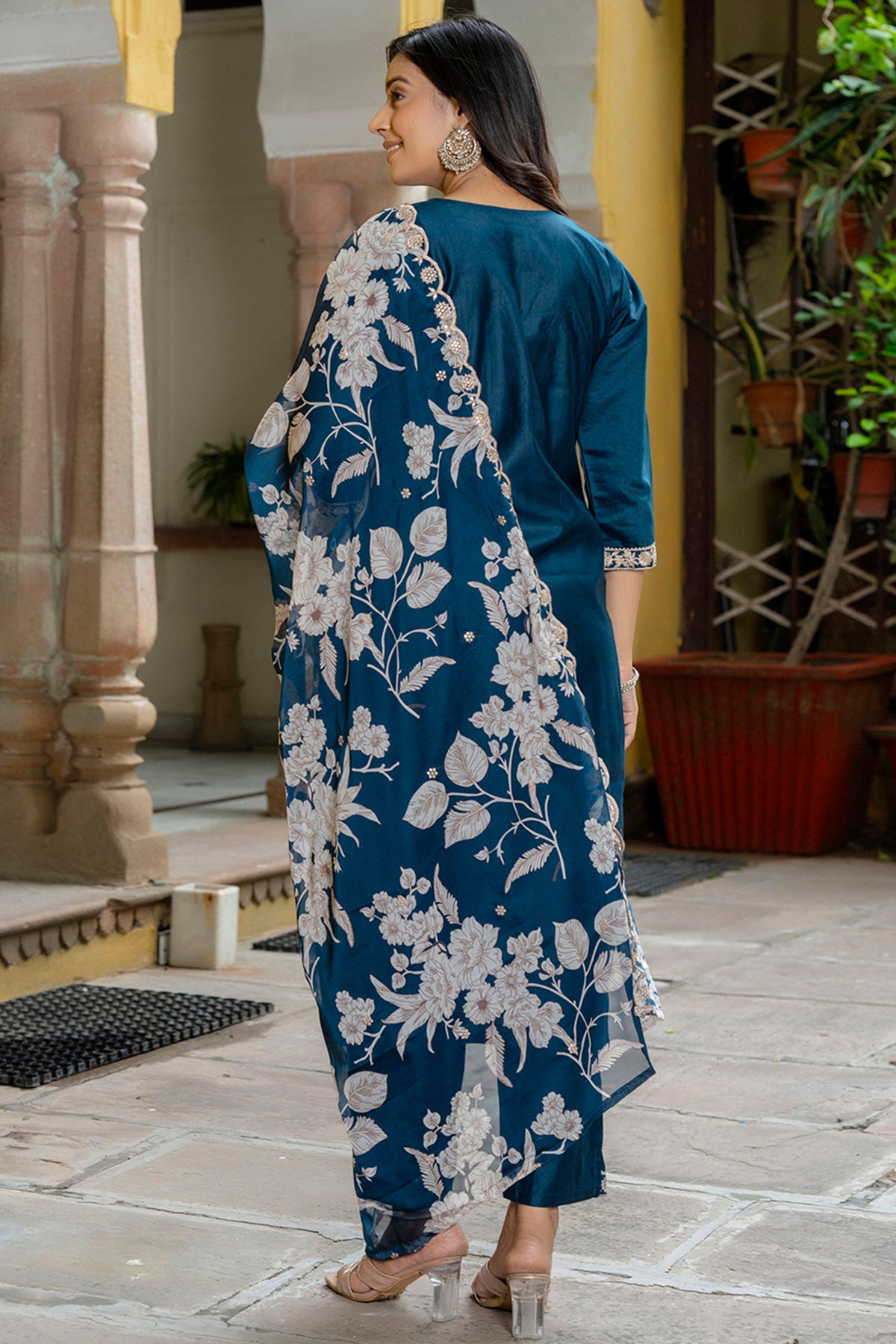 Embroidered Silk Teal Kurta Set