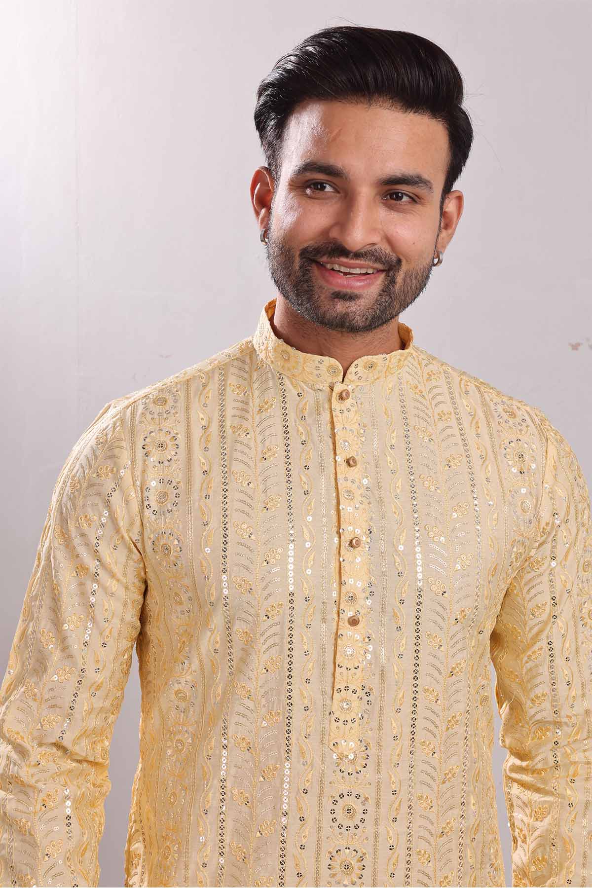 Embroidered Silk Yellow Kurta