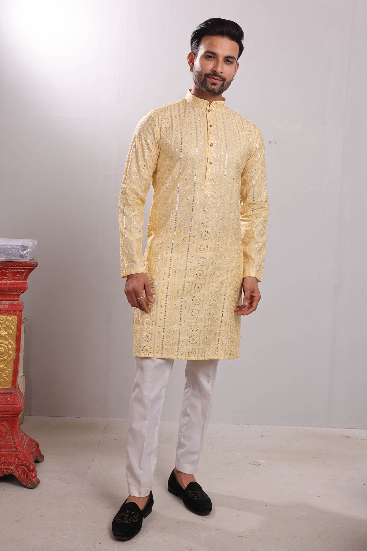 Embroidered Silk Yellow Kurta