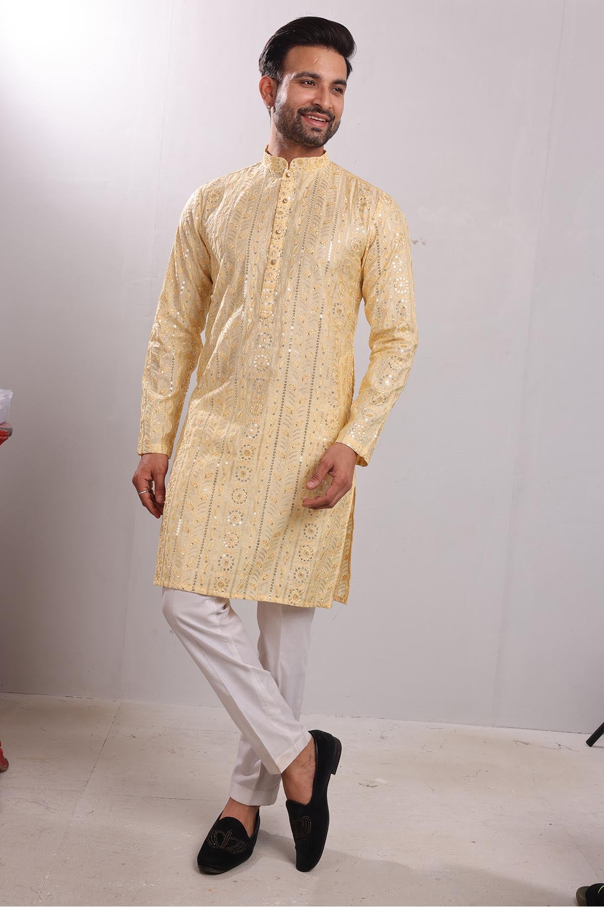 Embroidered Silk Yellow Kurta