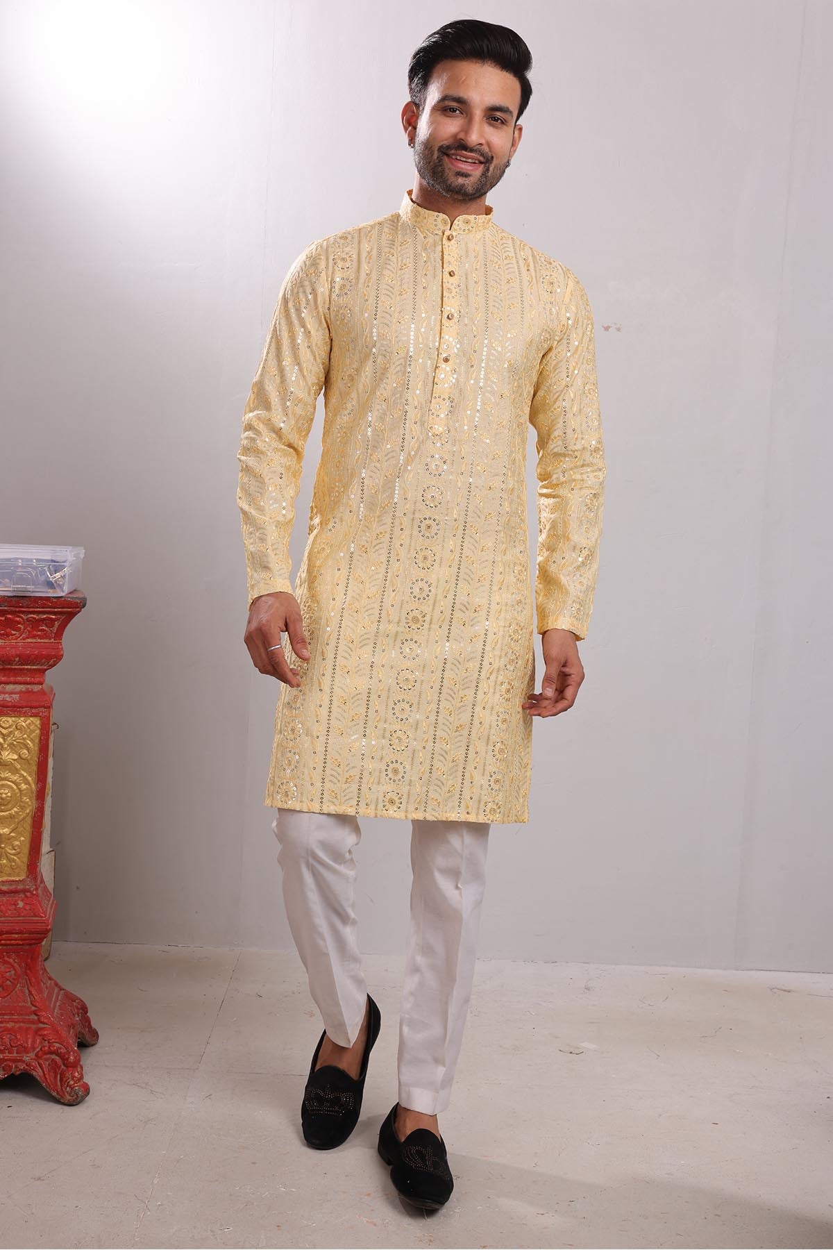 Embroidered Silk Yellow Kurta