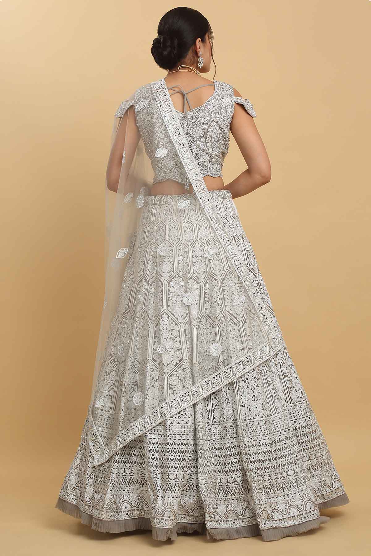 Embroidered Silver Lehenga Set