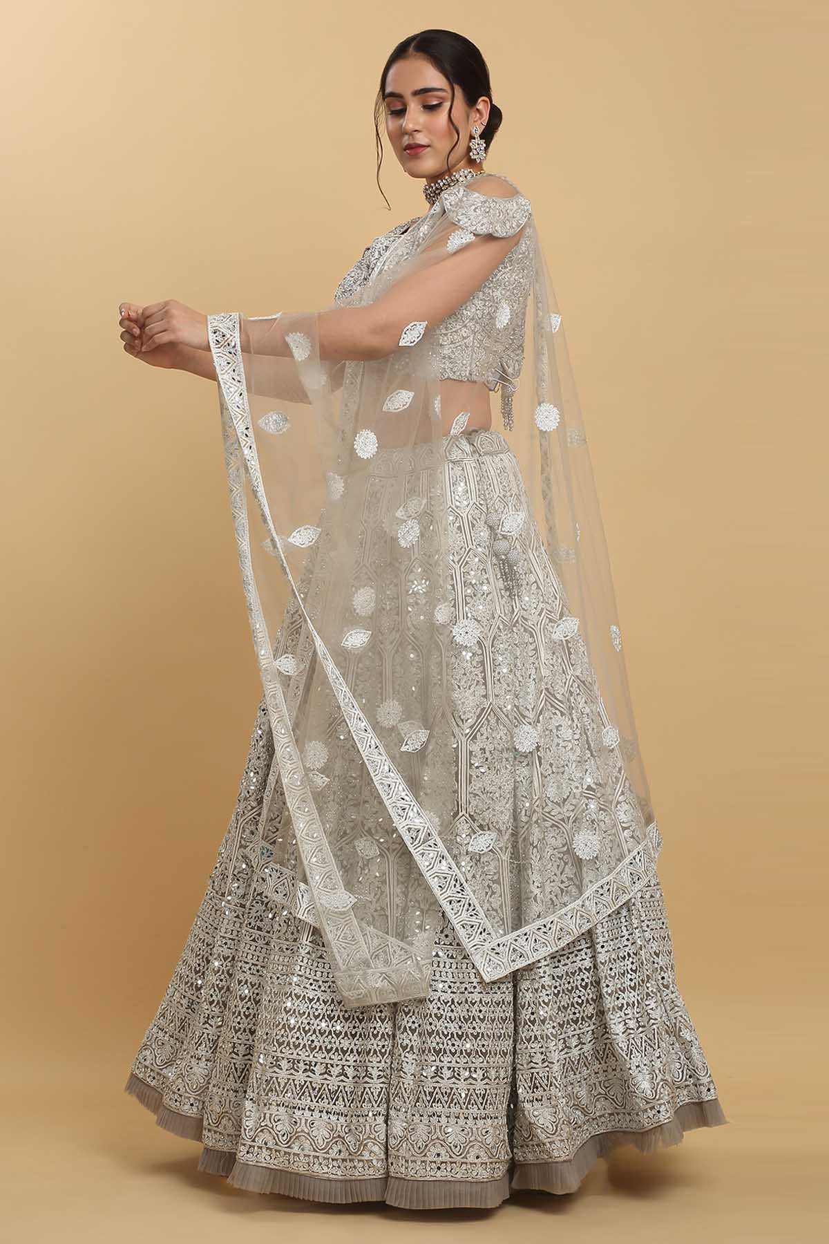 Embroidered Silver Lehenga Set