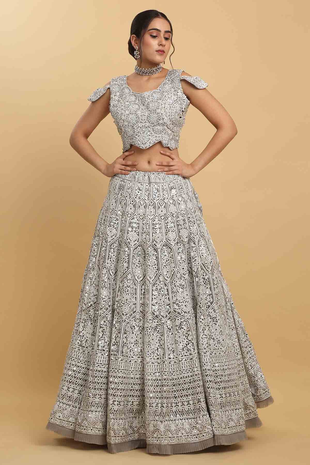 Embroidered Silver Lehenga Set