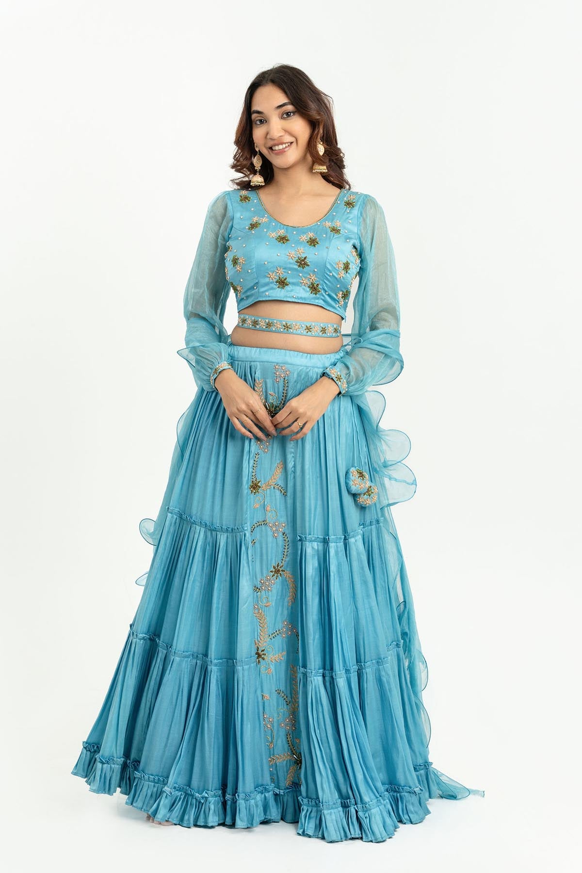 Embroidered Sky Blue Lehenga Set