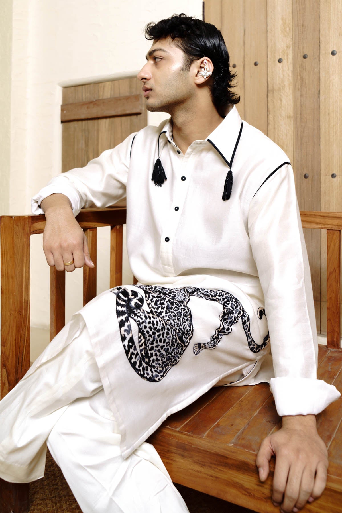 Embroidered Stripe Kurta Set