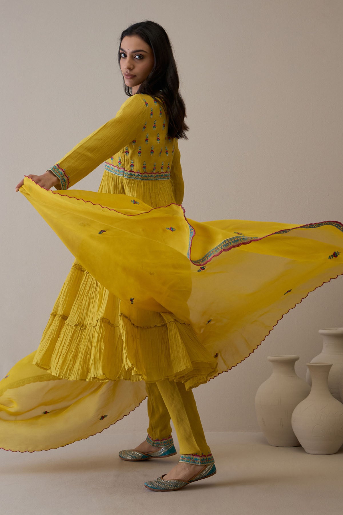 Embroidered Tiered Kurta Set