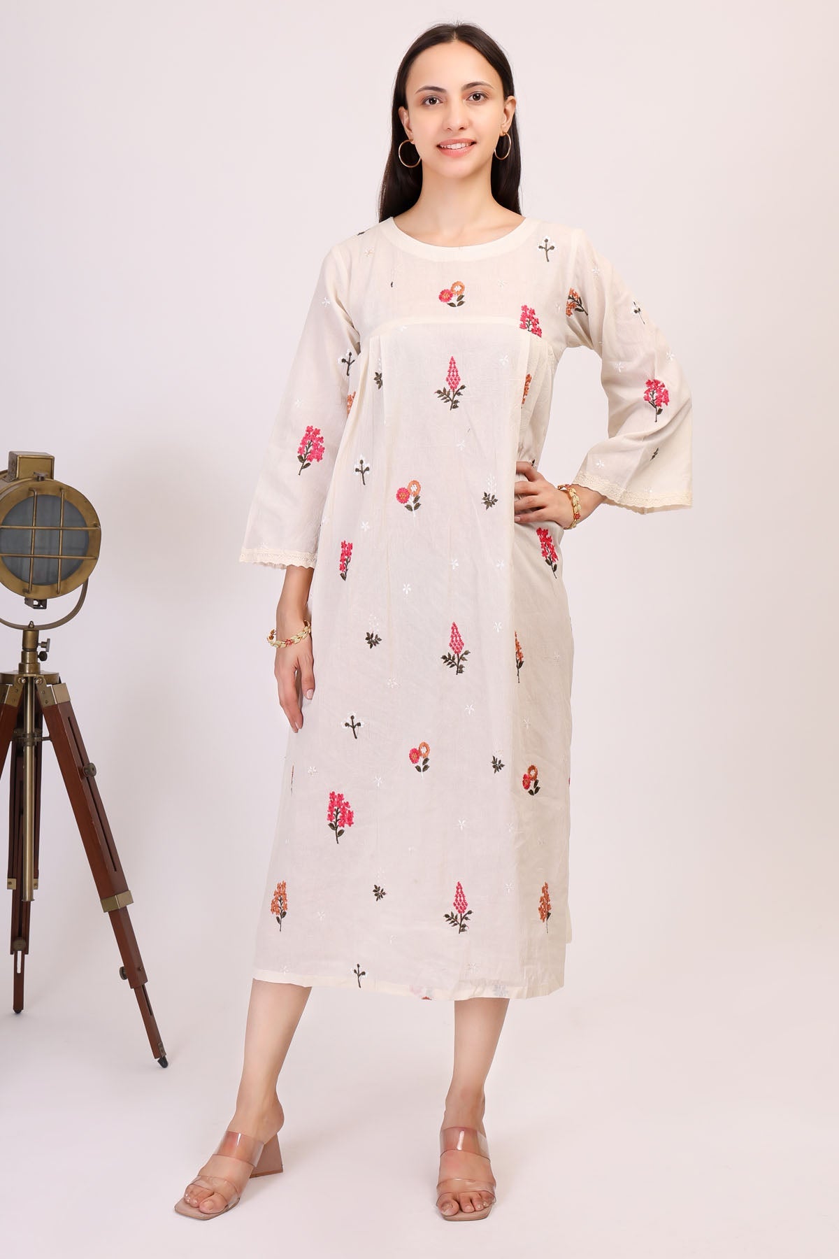 Simply Kitsch Embroidered White Cotton Dress for women online at ScrollnShops