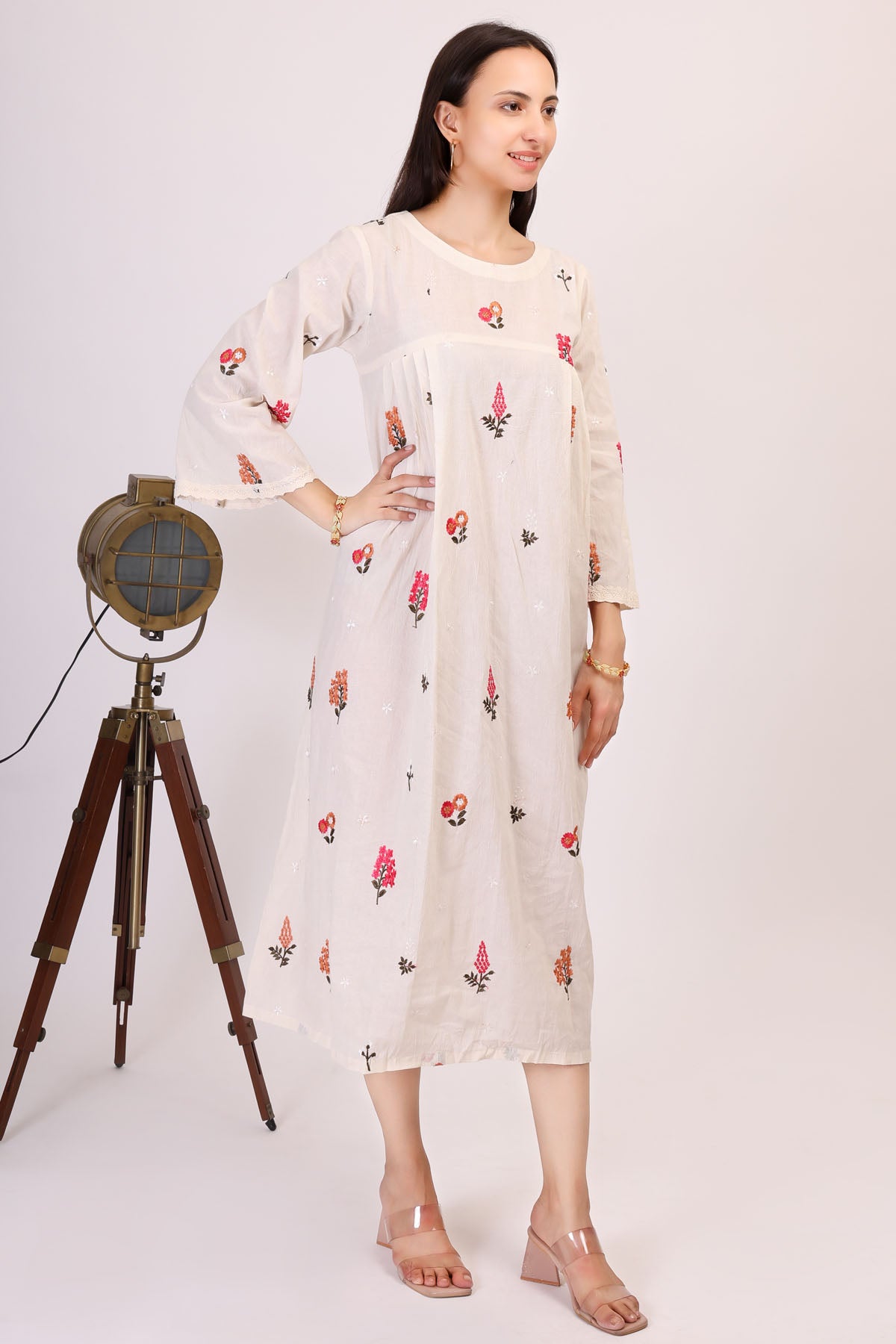 Embroidered White Cotton Dress