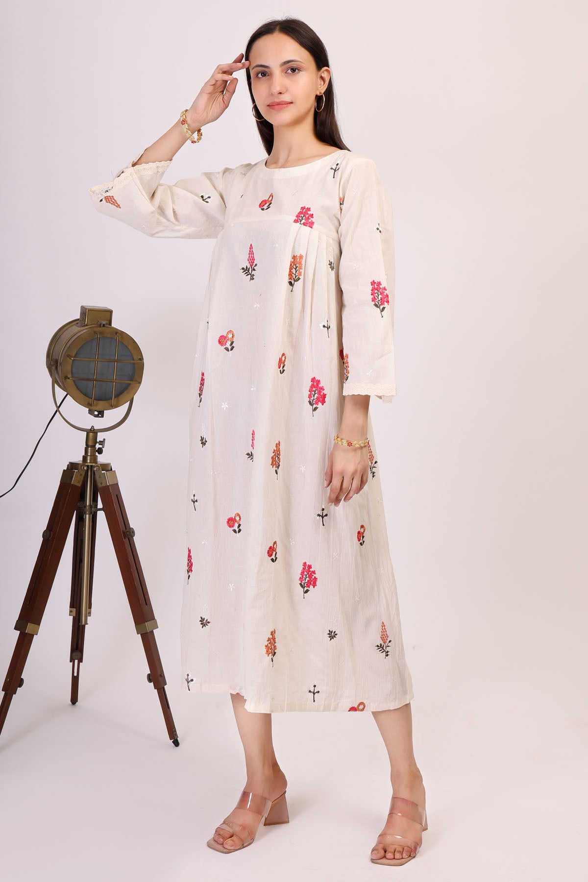 Embroidered White Cotton Dress