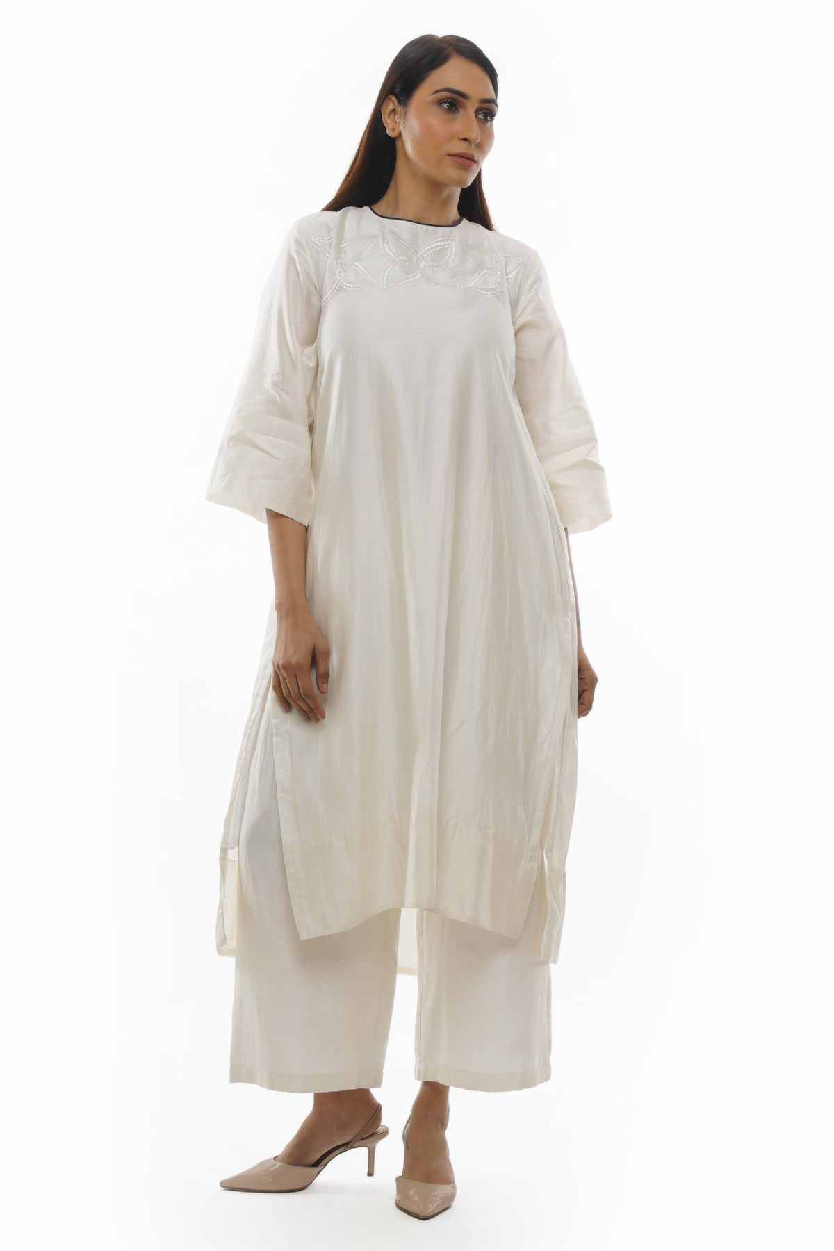 Khat Clothing Embroidered White Kurta & Pants for women online at ScrollnShops