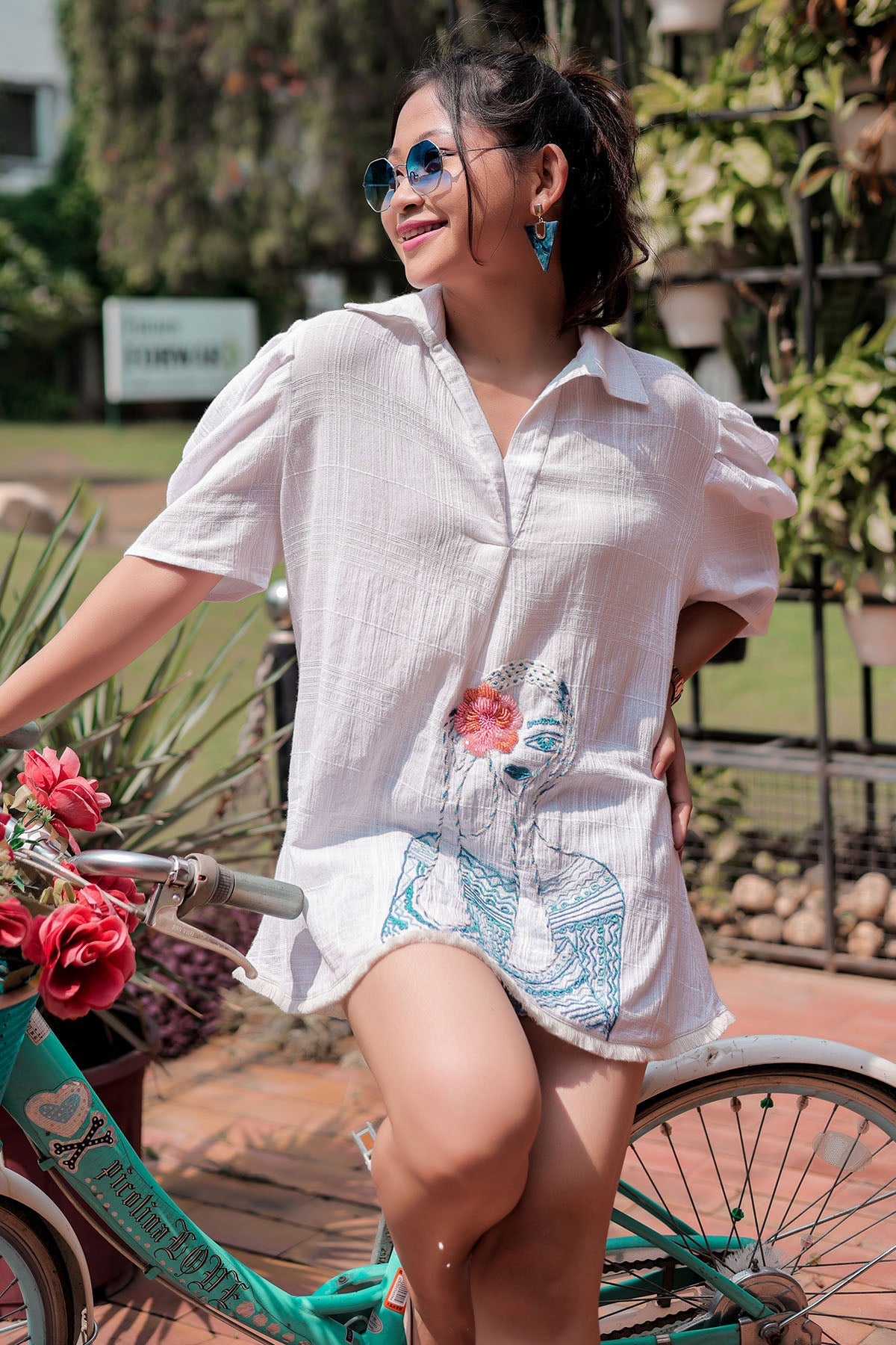 Buy Embroidered White Long Shirt by OSKOS for women online at ScrollnShops