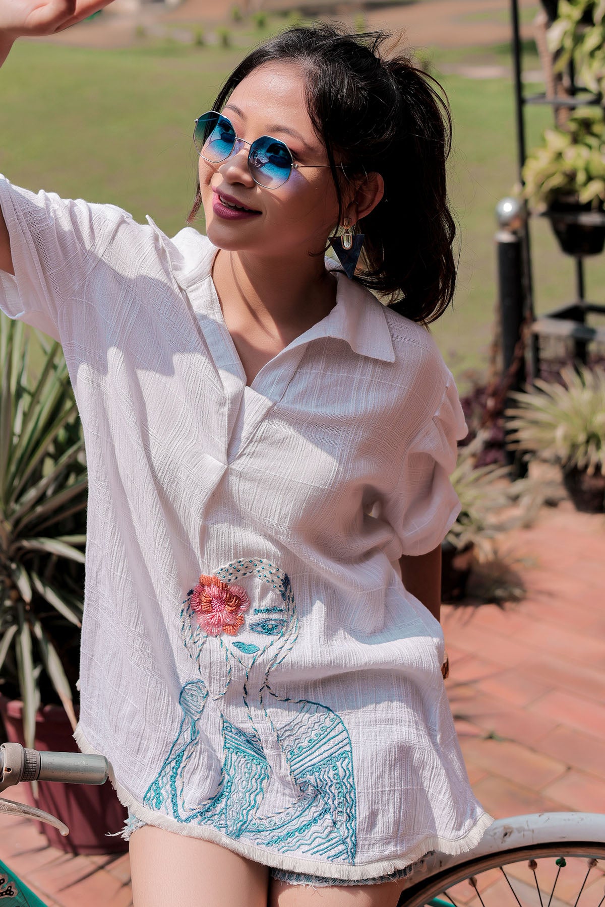 Embroidered White Long Shirt