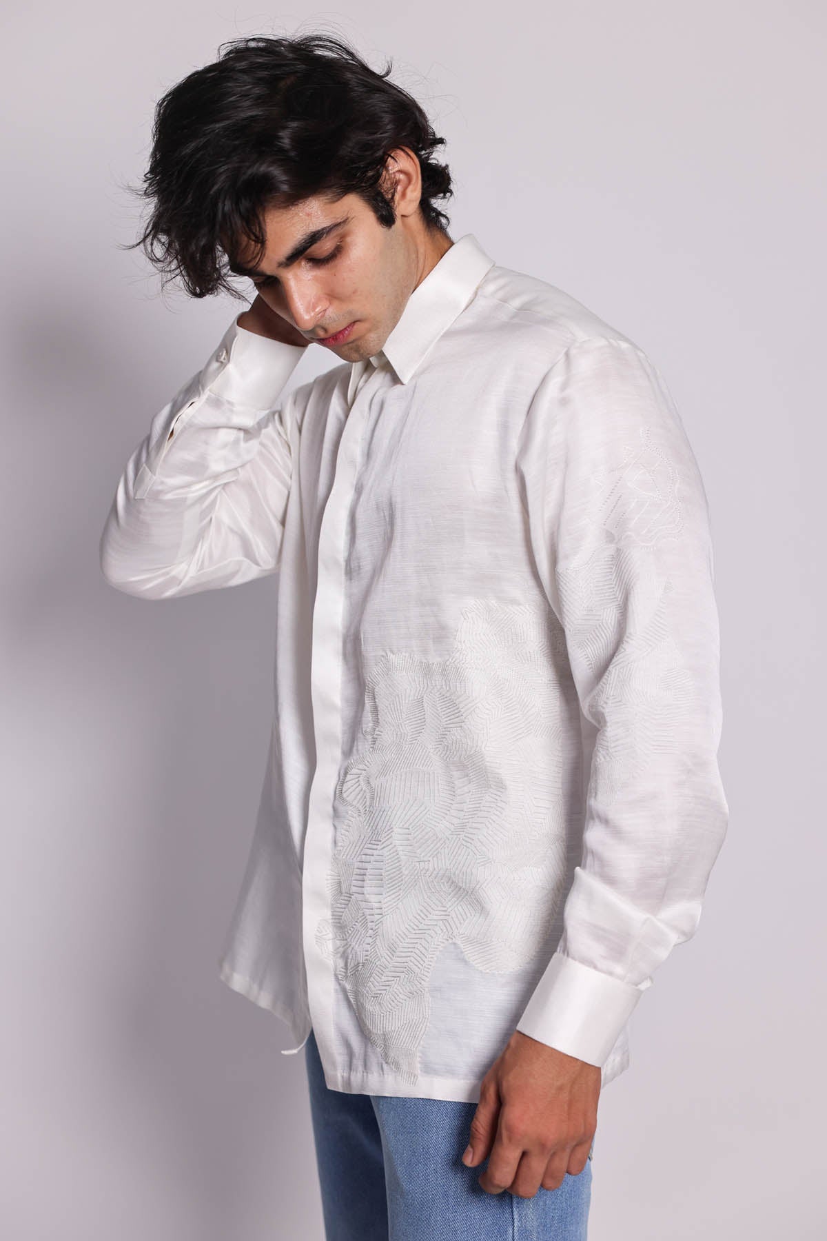 Embroidered White Relaxed Shirt