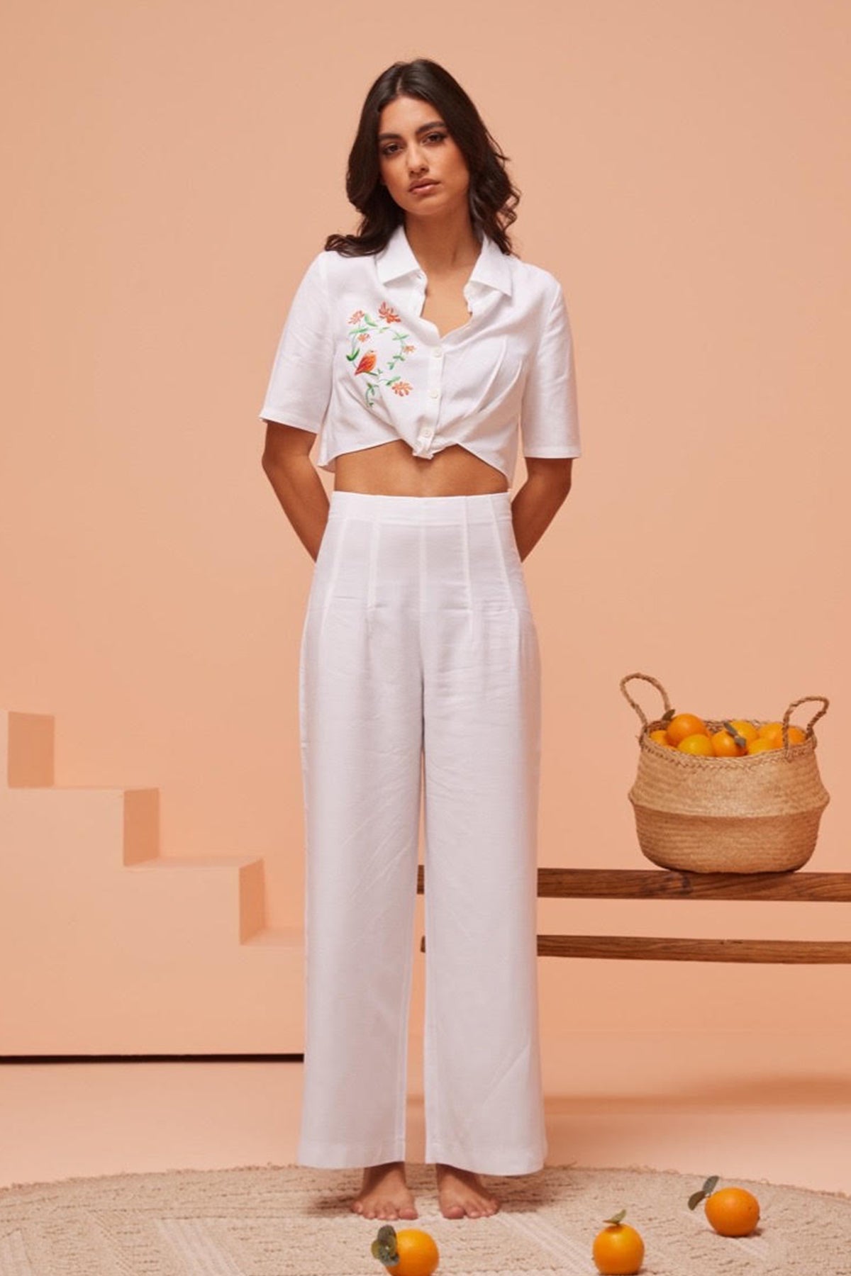 Embroidered White Shirt & Pants