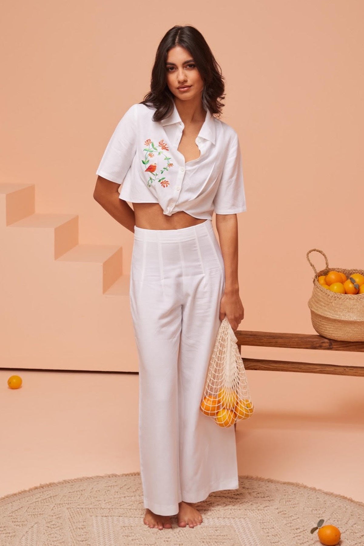 Buy Embroidered White Shirt & Pants by Ashita Fernandes for Women online at ScrollnShops