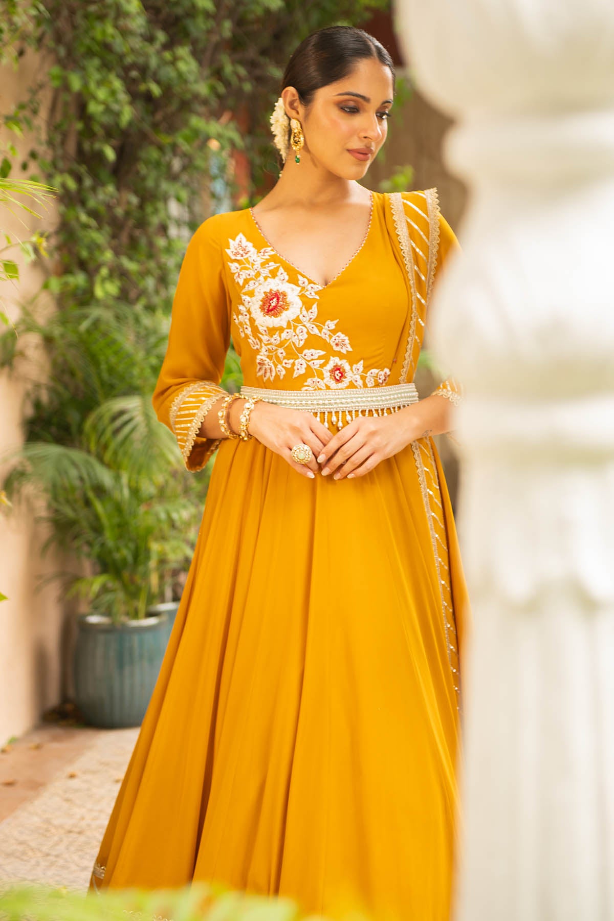 Embroidered Yellow Anarkali Set