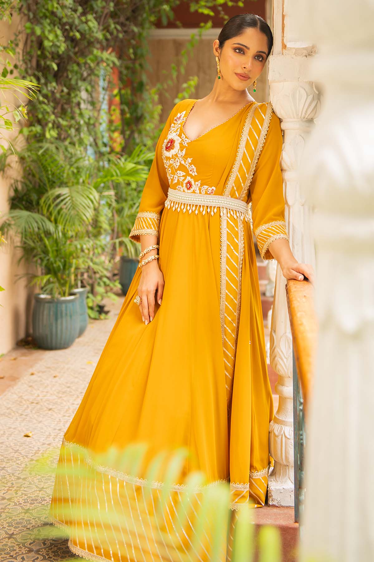 Embroidered Yellow Anarkali Set