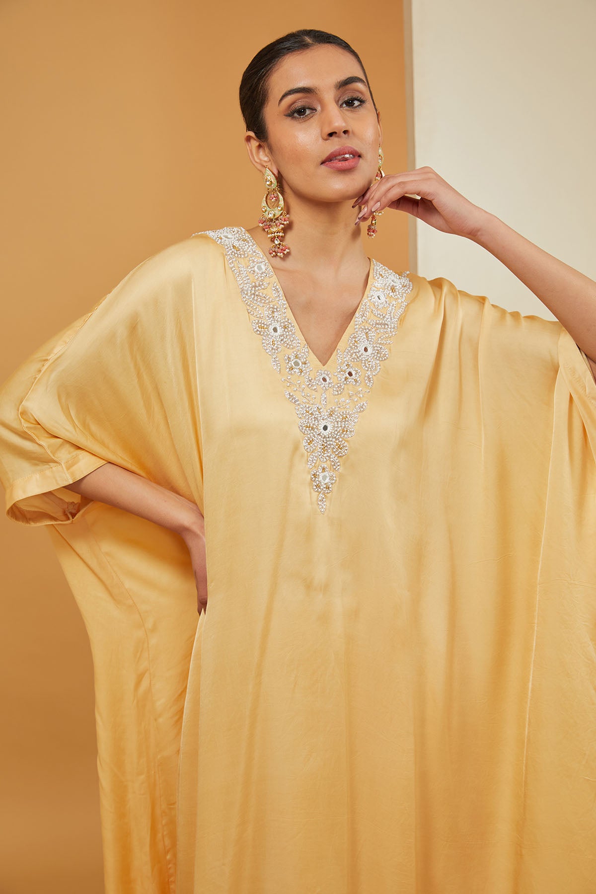 Embroidered Yellow Kaftan Set
