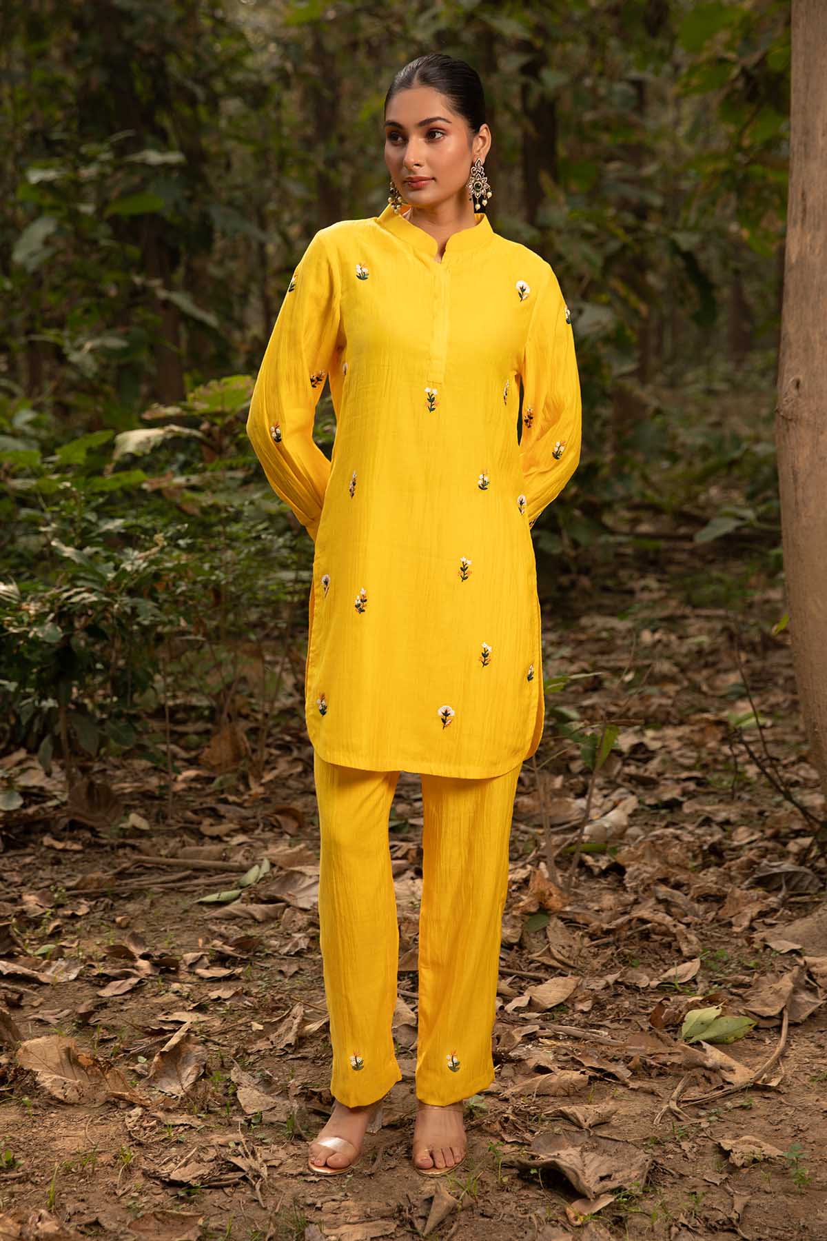 Buy Chanderi Yellow Kurta & Pants by Richa Chhabra Malhotra for women online at ScrollnShops