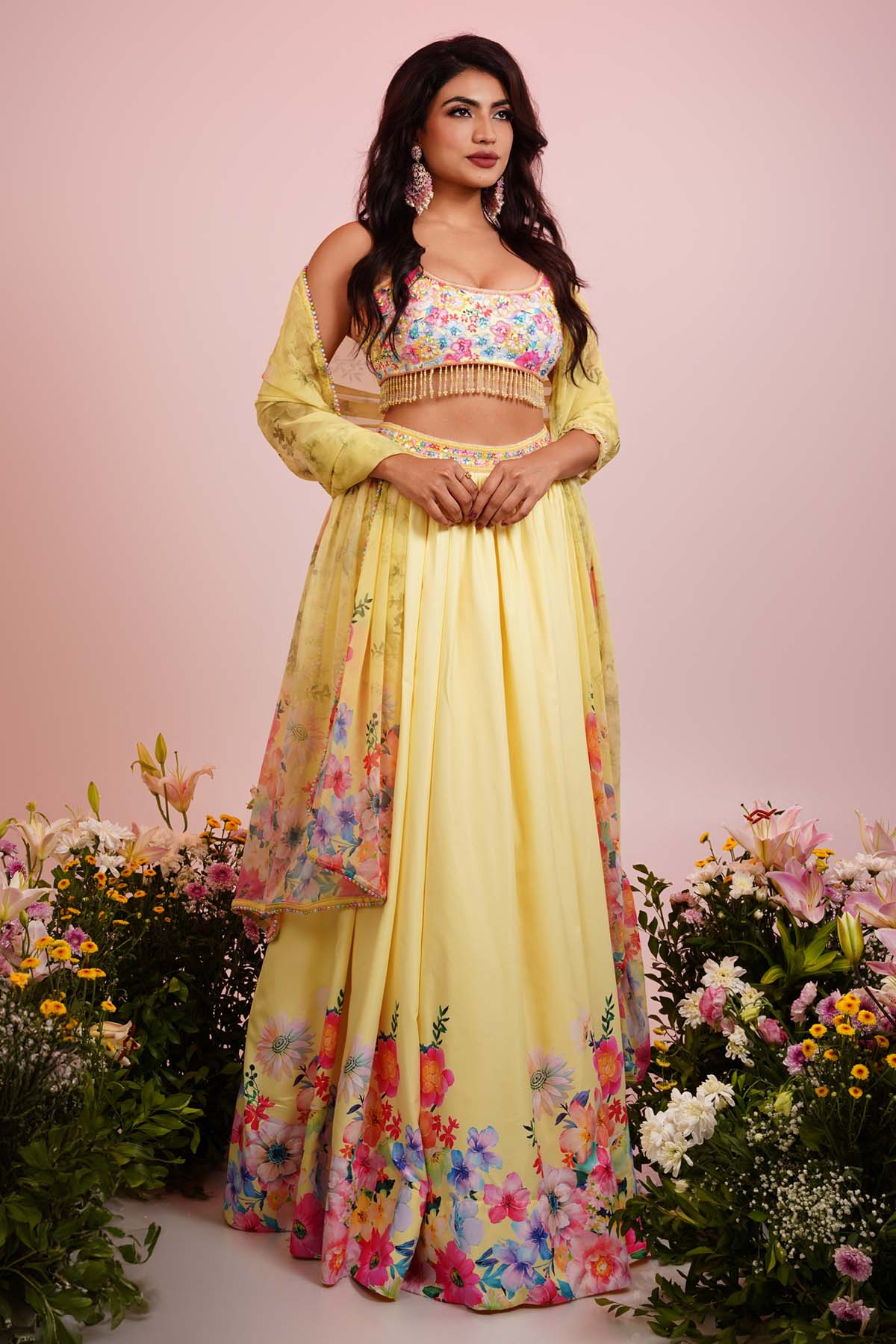 Priyanka Kar Embroidered Yellow Lehenga Set for women online at ScrollnShops