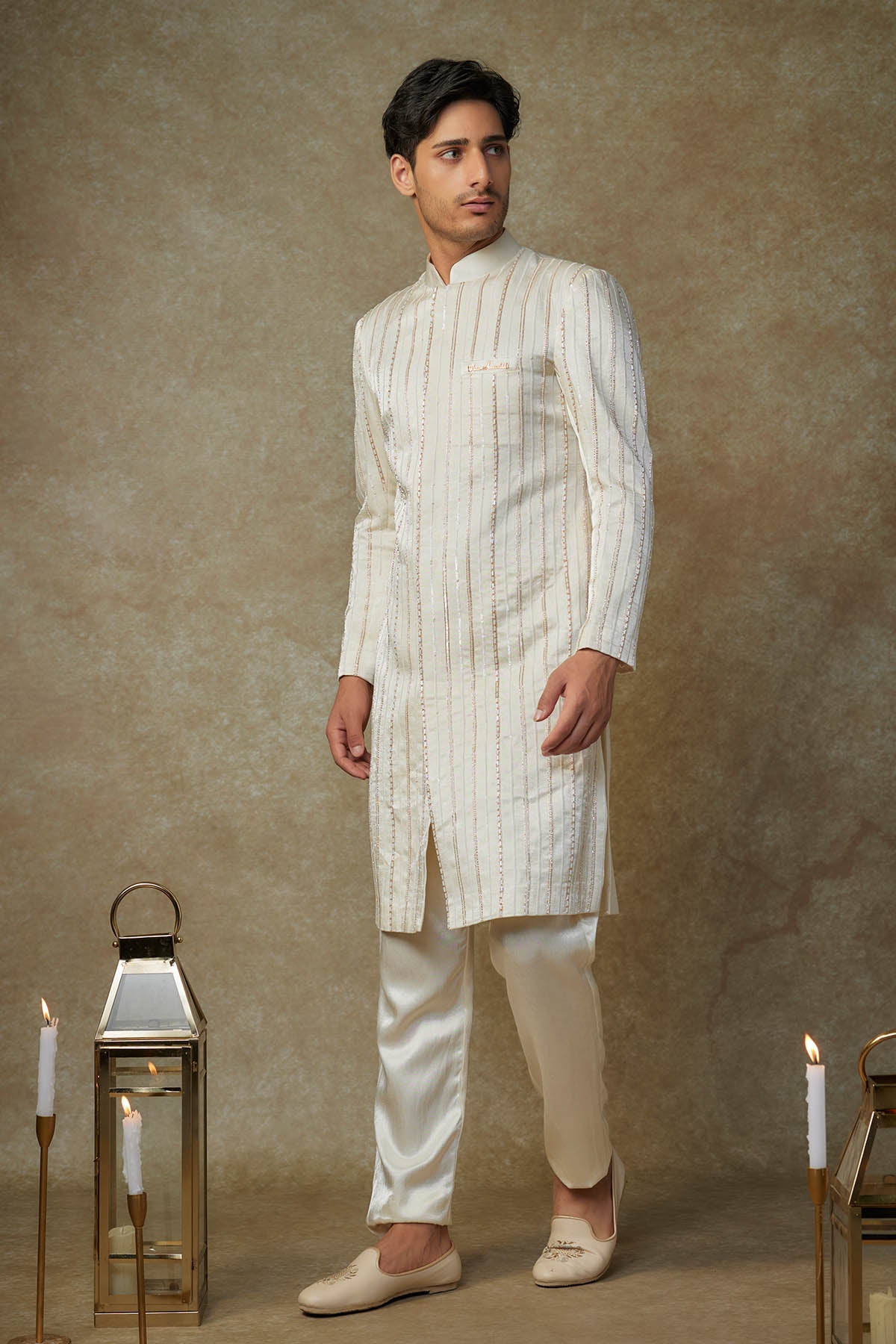 Embroidered Yellow Sherwani Set