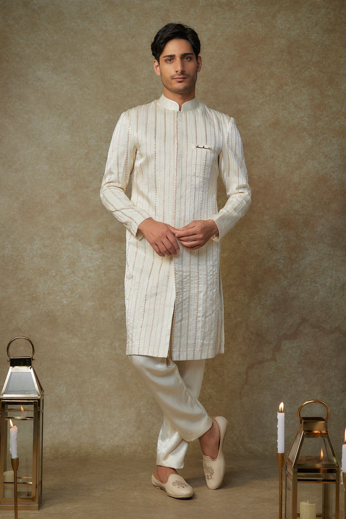 Buy Embroidered Yellow Sherwani Set by Masumi Mewawalla for men online at ScrollnShops