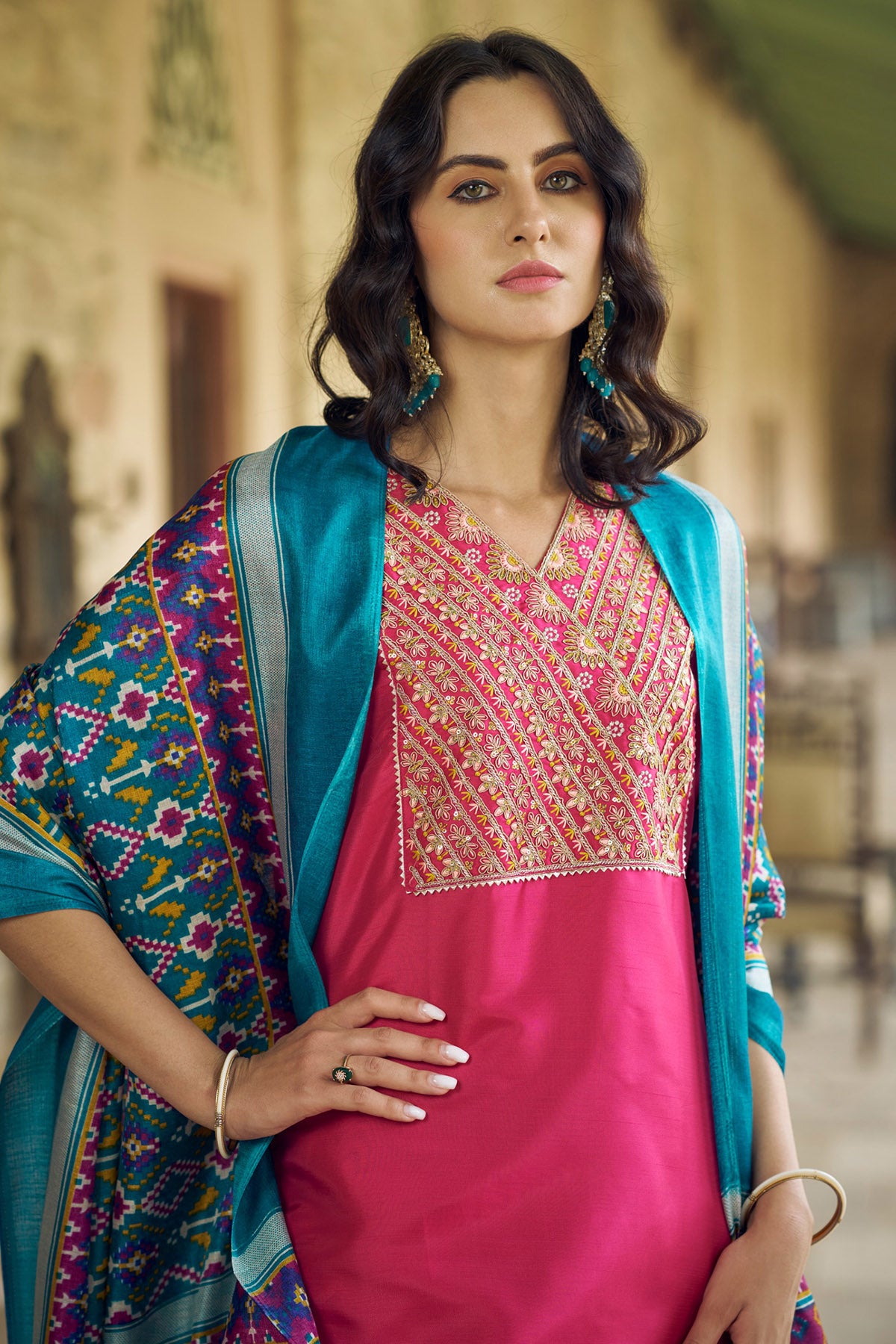Embroidery Pink Silk Kurta Set