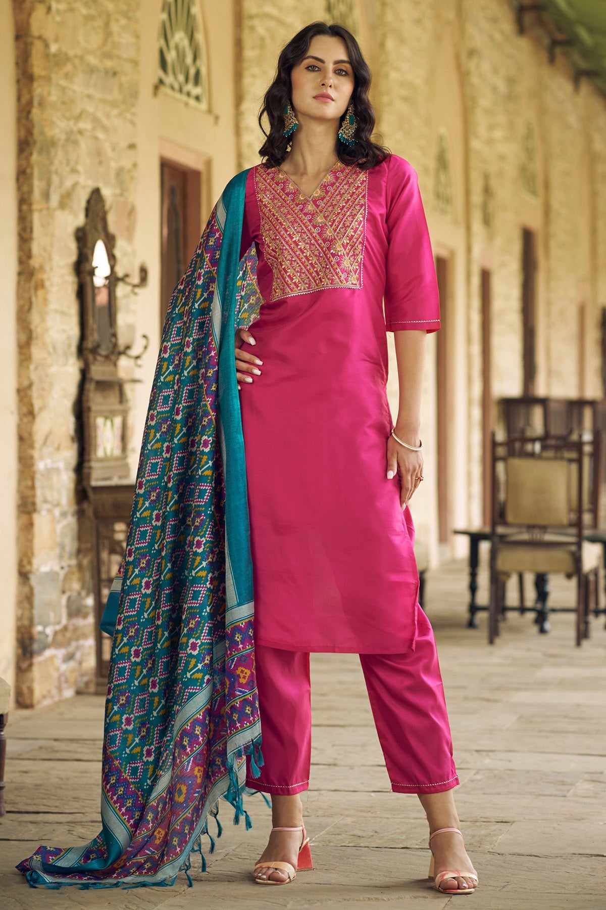 Buy Embroidery Pink Silk Kurta Set for women by Aastha Fashion online available at scrollnshops