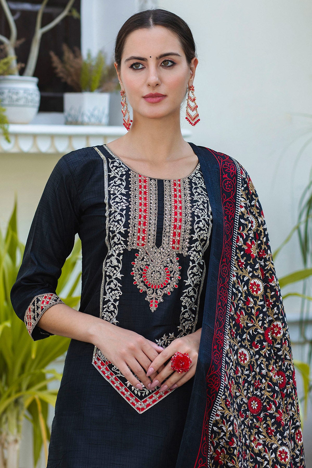 Embroidery Silk Black Kurta Set