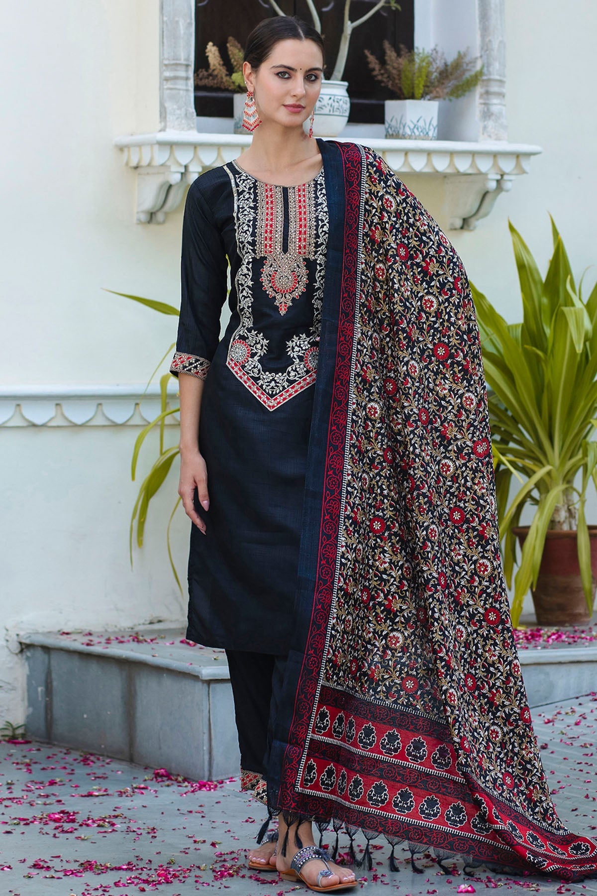 Buy Embroidery Silk Black Kurta Set for women by Aastha Fashion online available at scrollnshops