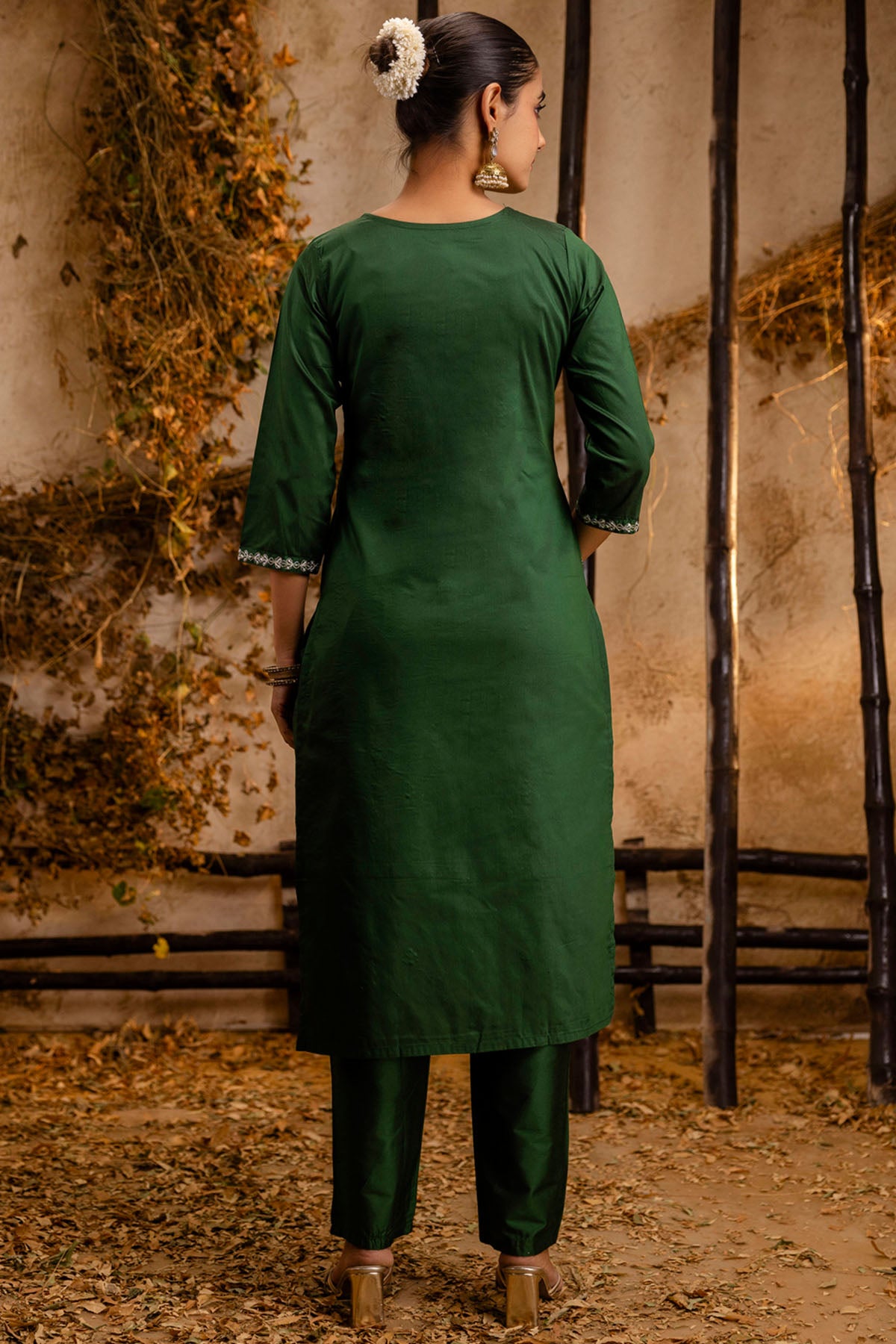 Embroidery Silk Green Kurta Set