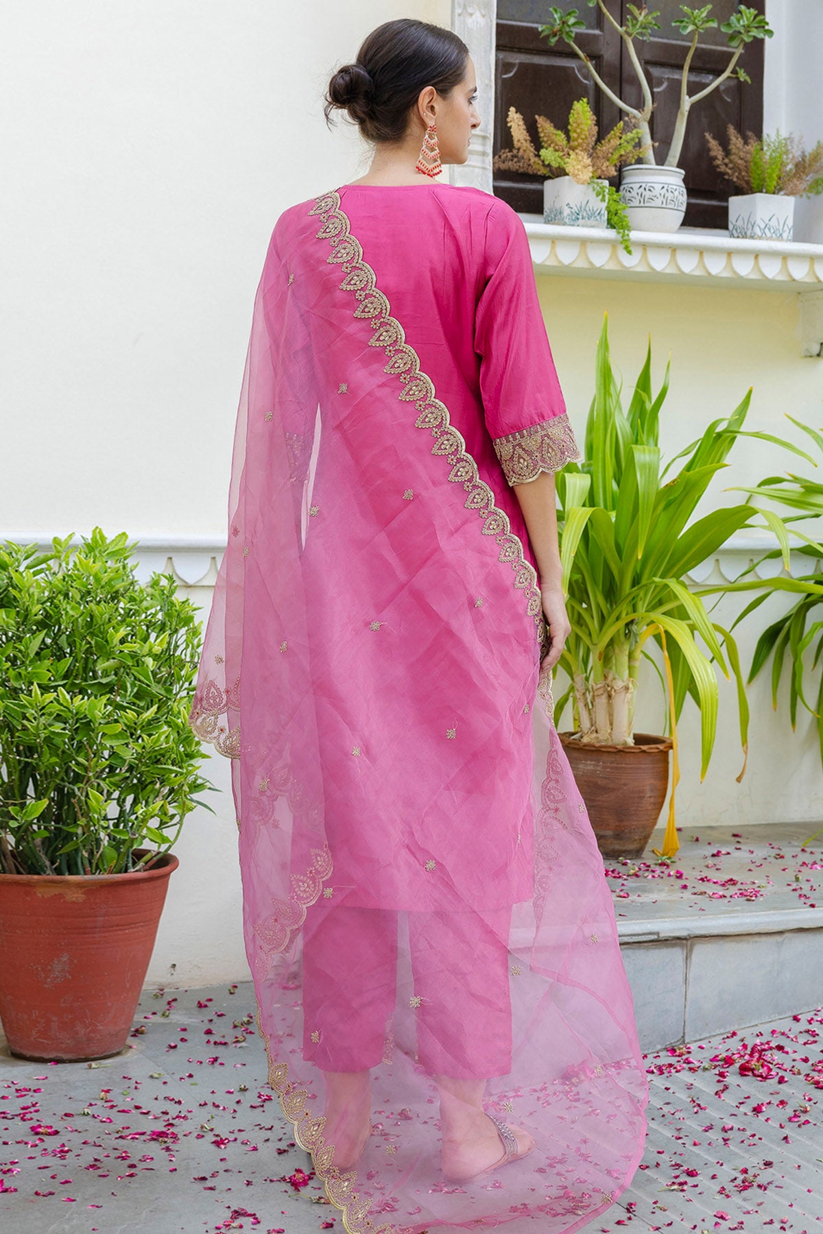 Embroidery Silk Pink Kurta Set