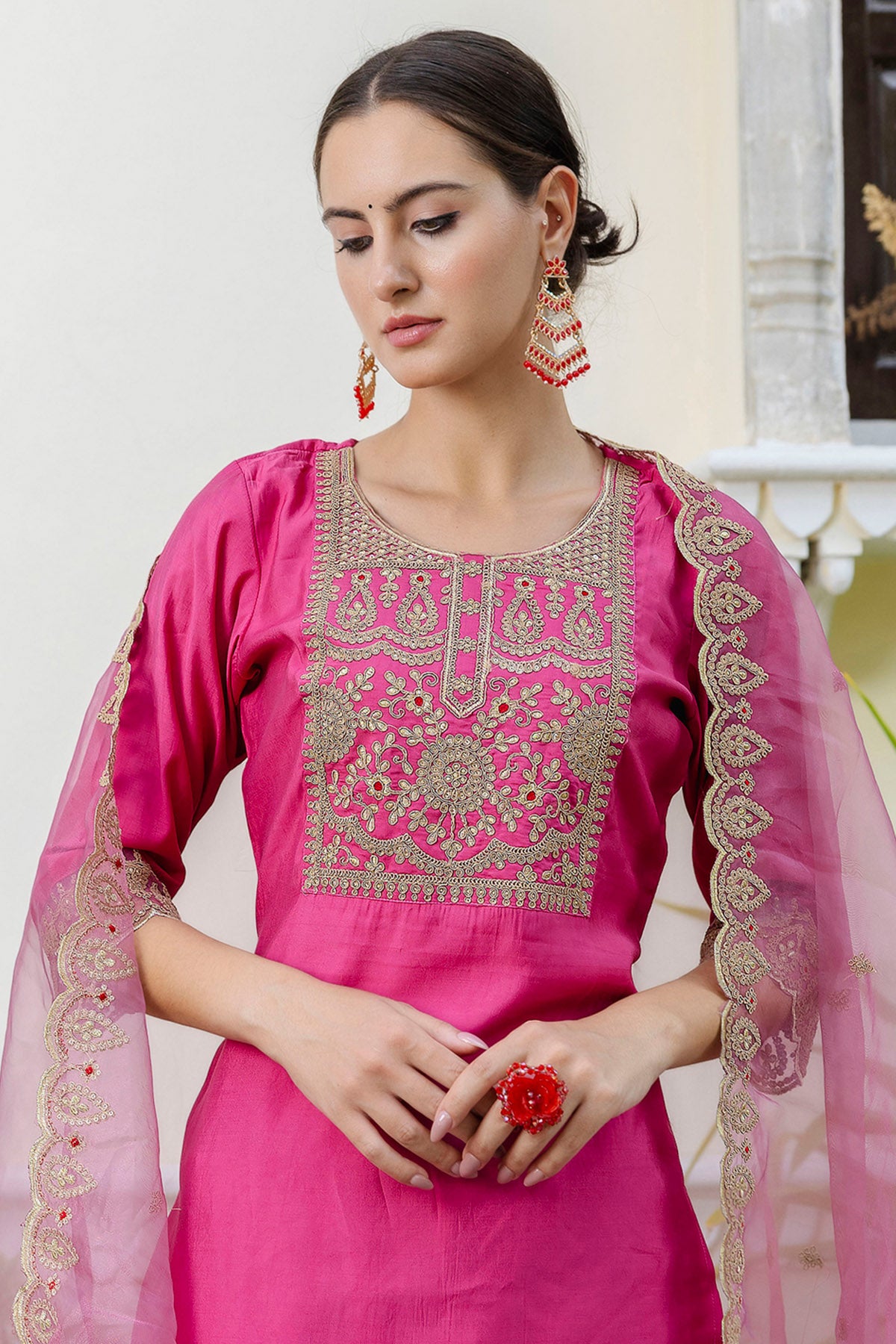 Embroidery Silk Pink Kurta Set