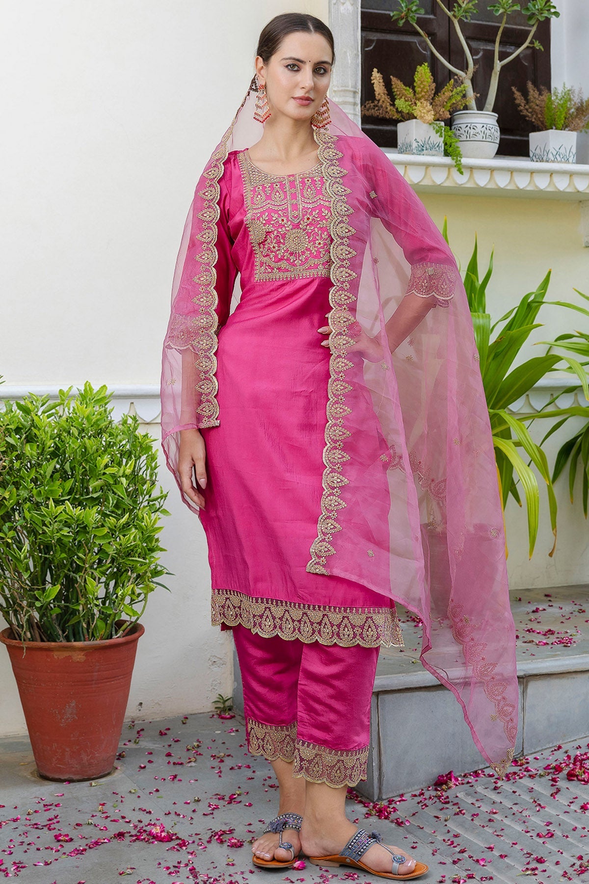 Buy Embroidery Silk Pink Kurta Set for women by Aastha Fashion online available at scrollnshops