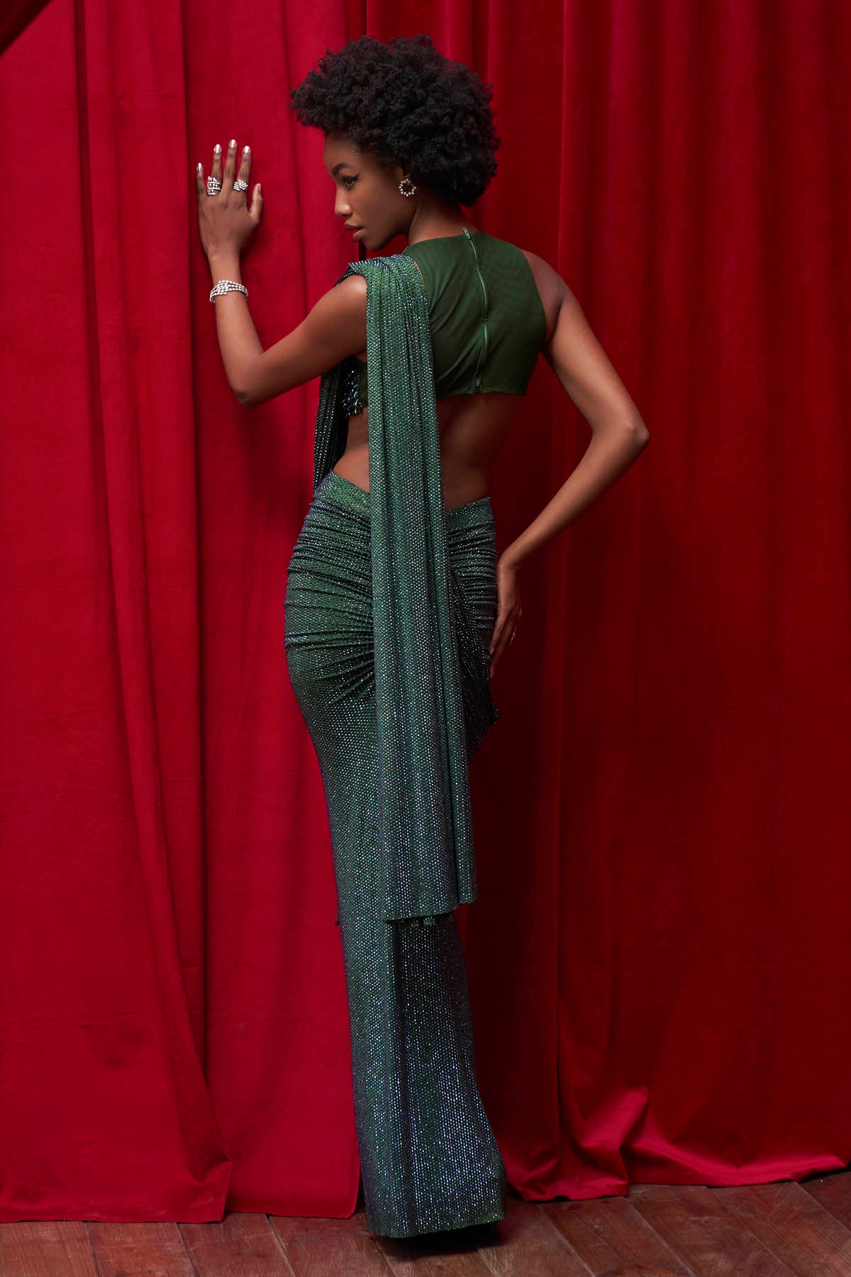 Emerald Draped Skirt Saree Set