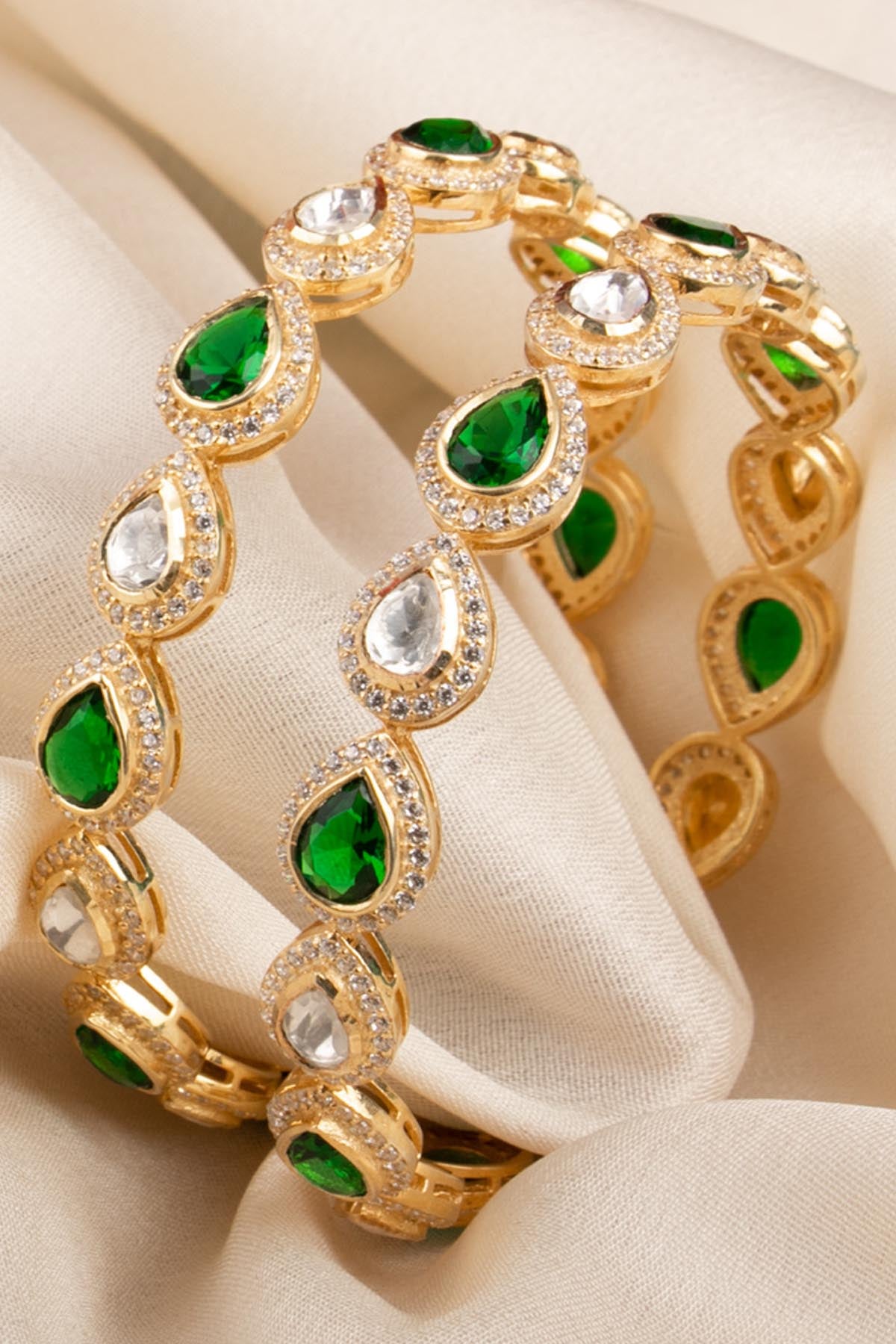 Emerald Polki Bangle Set