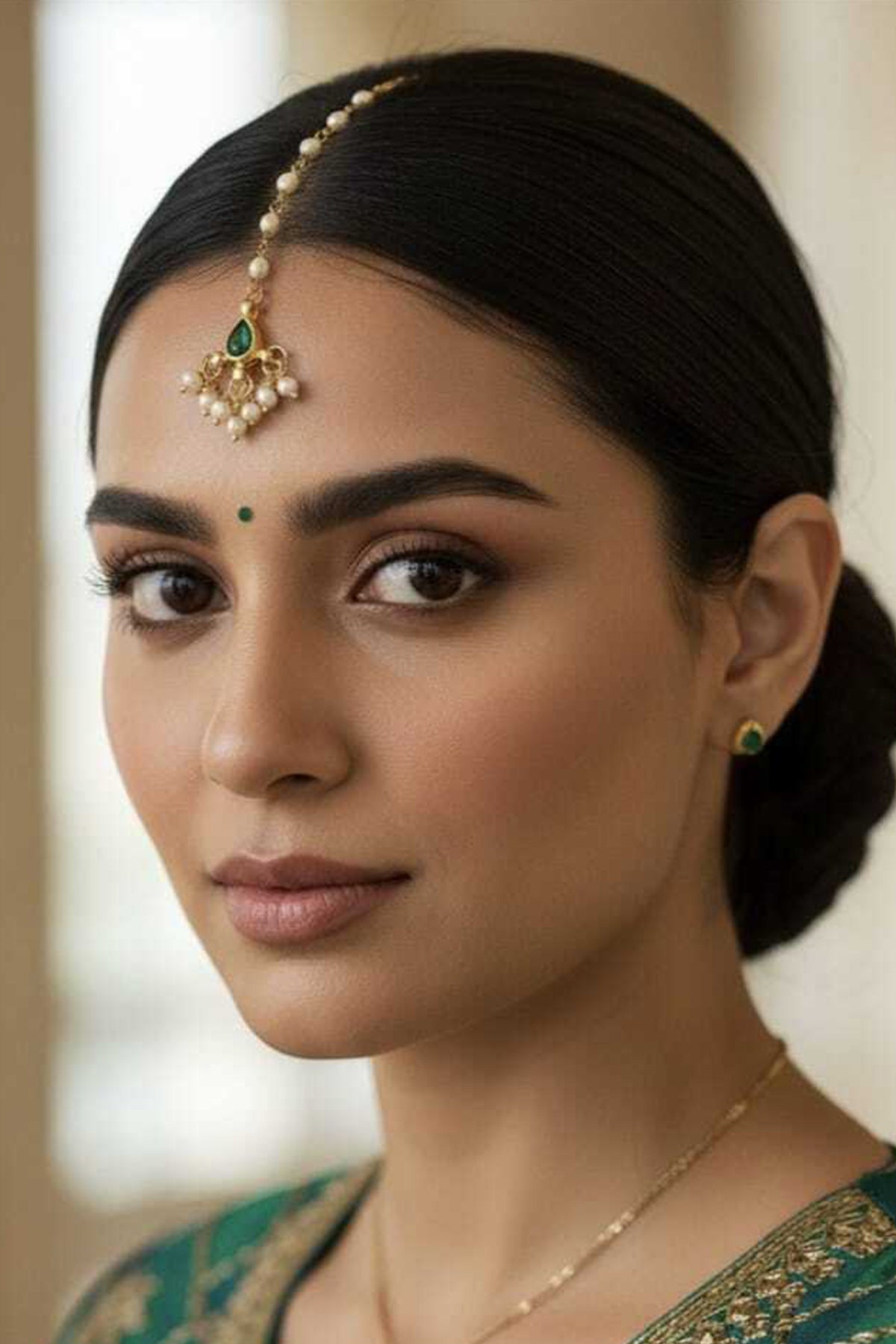 Buy Emerald Beads Drop Maang Tikka for women by Beauty Spot Jewellery online available at scrollnshops