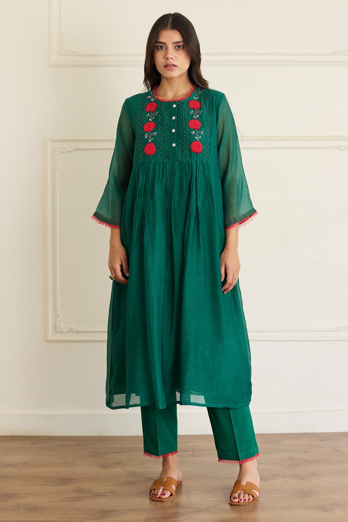 Buy Emerald Chanderi Kurta & Pants by Juanita For women Online at Scrollnshops