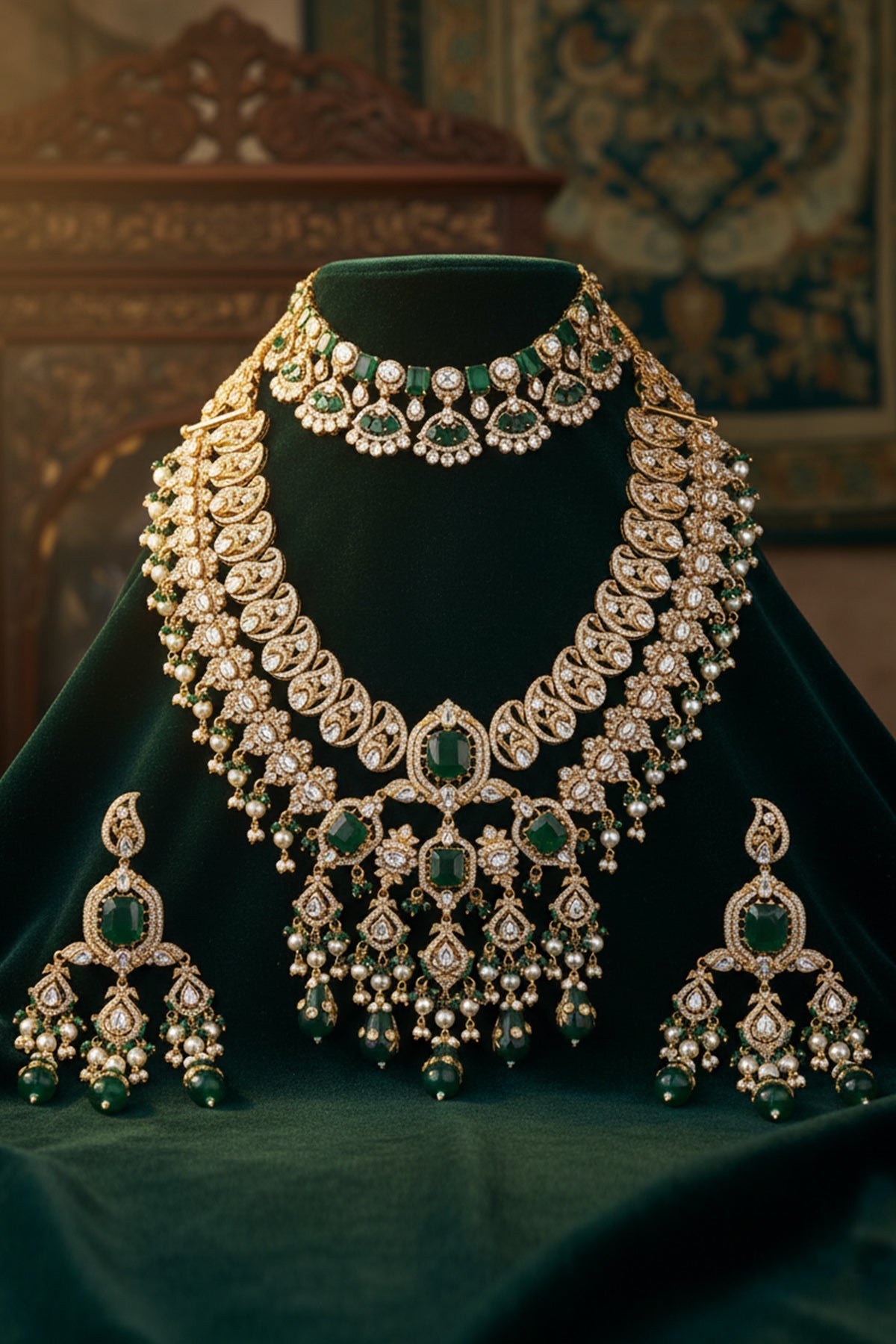 Buy Emerald Diamond Jewellery Set for women by Inko & Co online available at scrollnshops