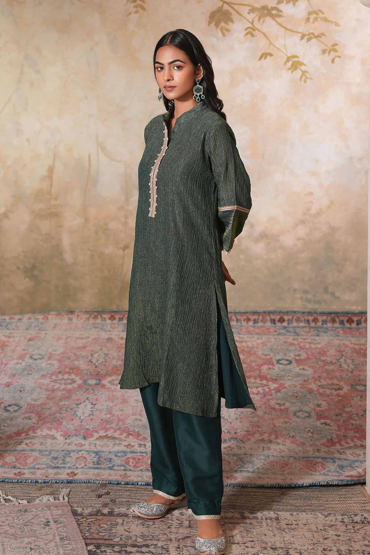 Emerald Green A-Line Kurta Set