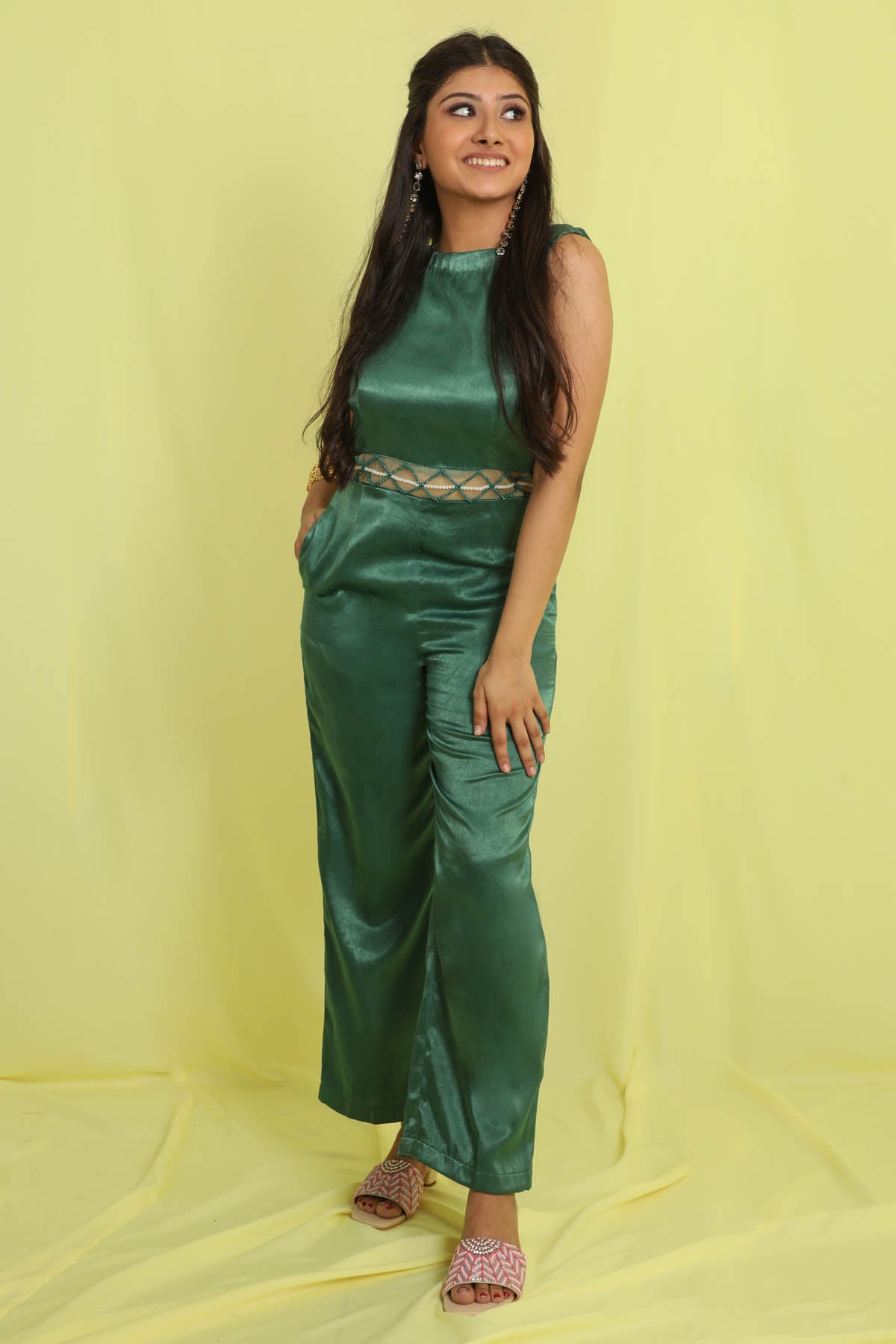 Emerald Green Boat Neck Jumpsuit