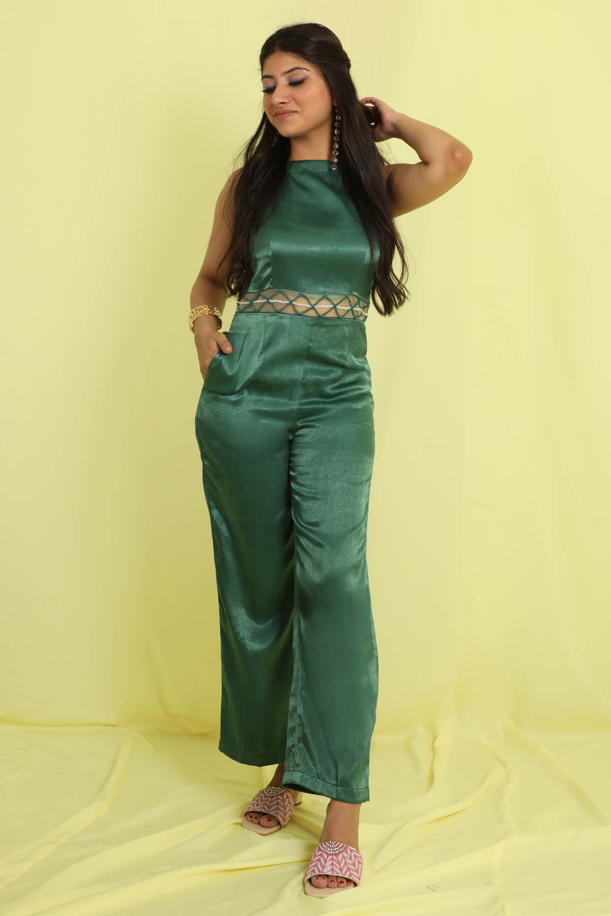 Emerald Green Boat Neck Jumpsuit
