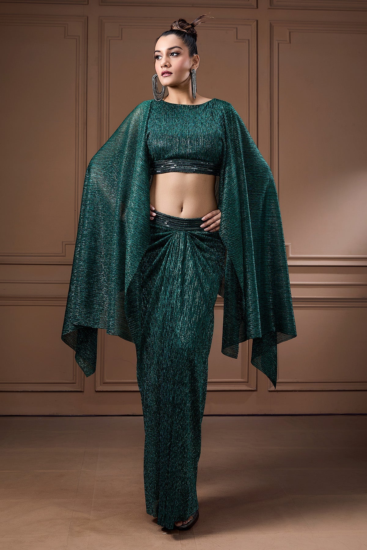 Buy Emerald Green Drape Skirt Set by Label Kaleido for Women online at ScrollnShops
