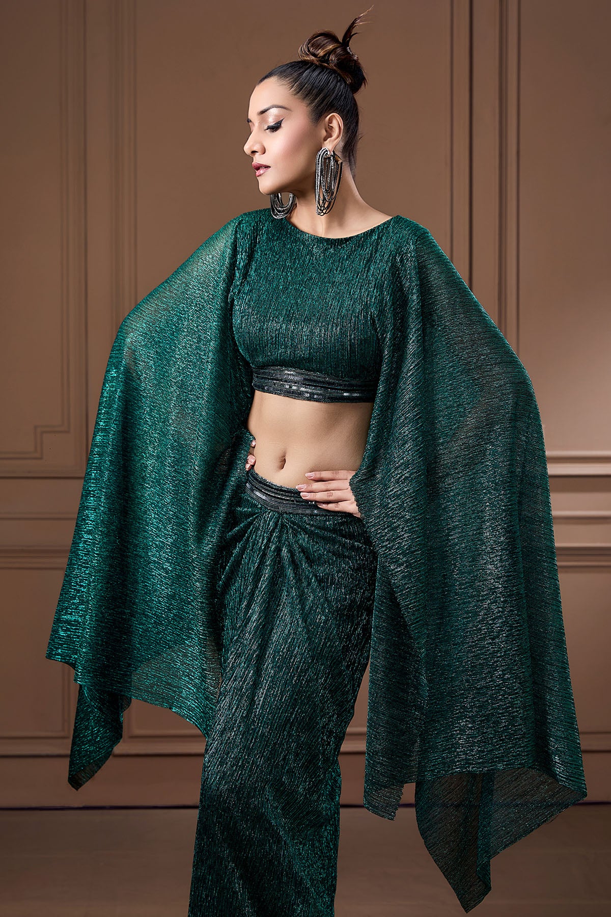 Emerald Green Drape Skirt Set