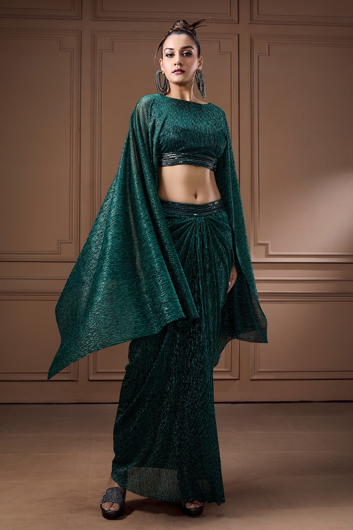 Emerald Green Drape Skirt Set