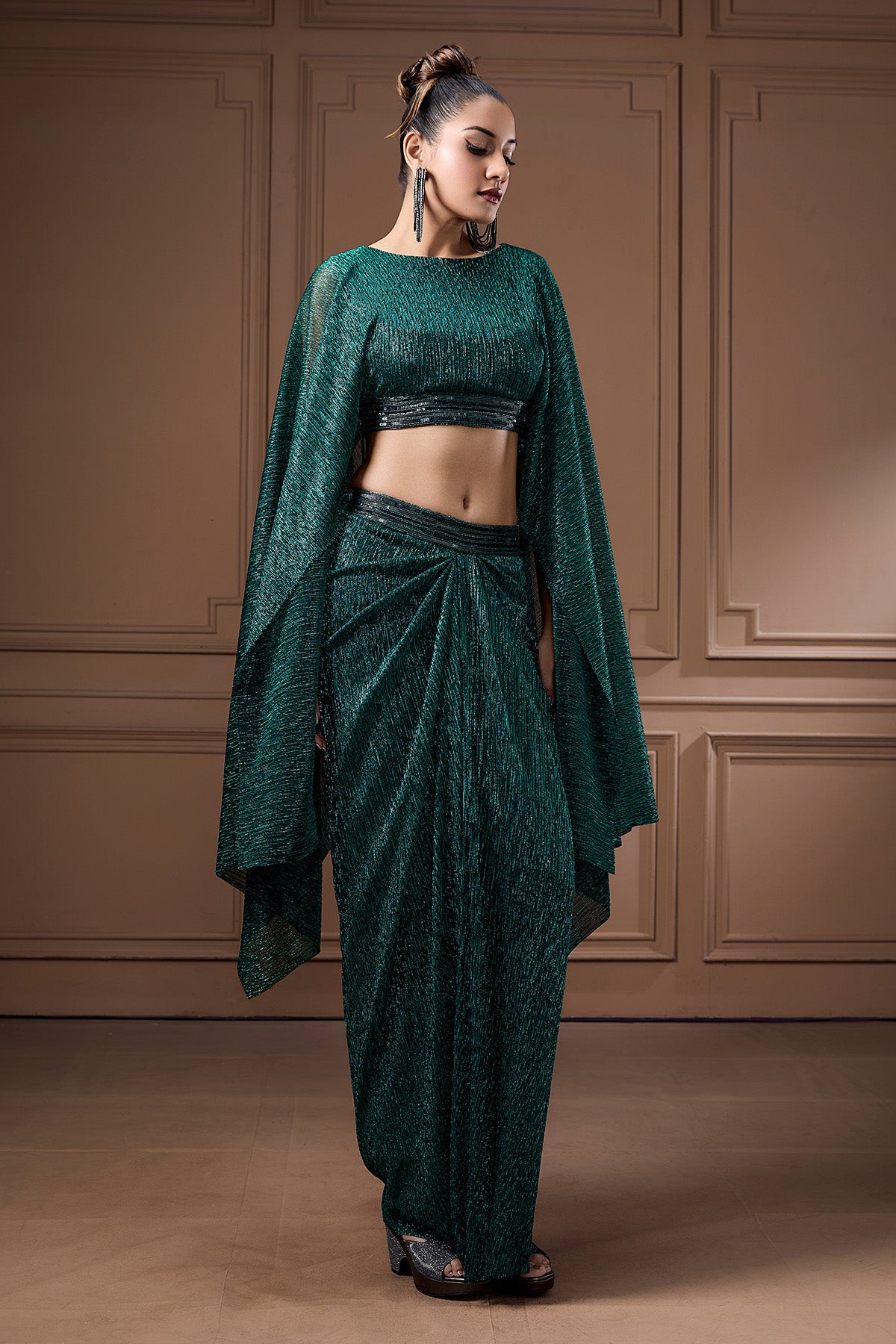 Emerald Green Drape Skirt Set
