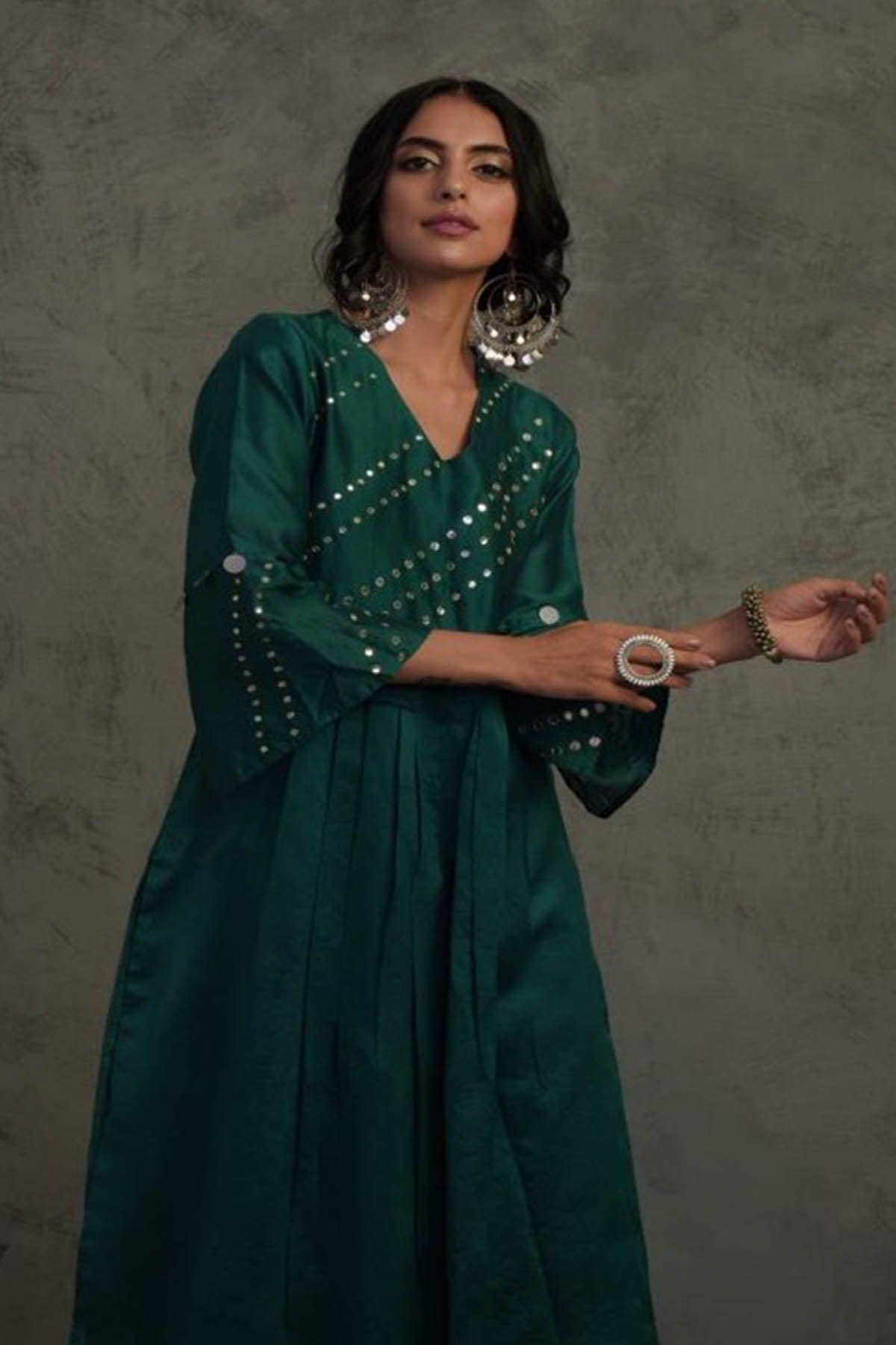 Emerald Green Gathered Kurta Set