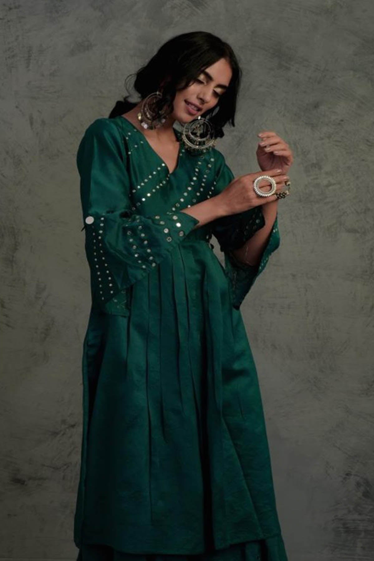 Emerald Green Gathered Kurta Set