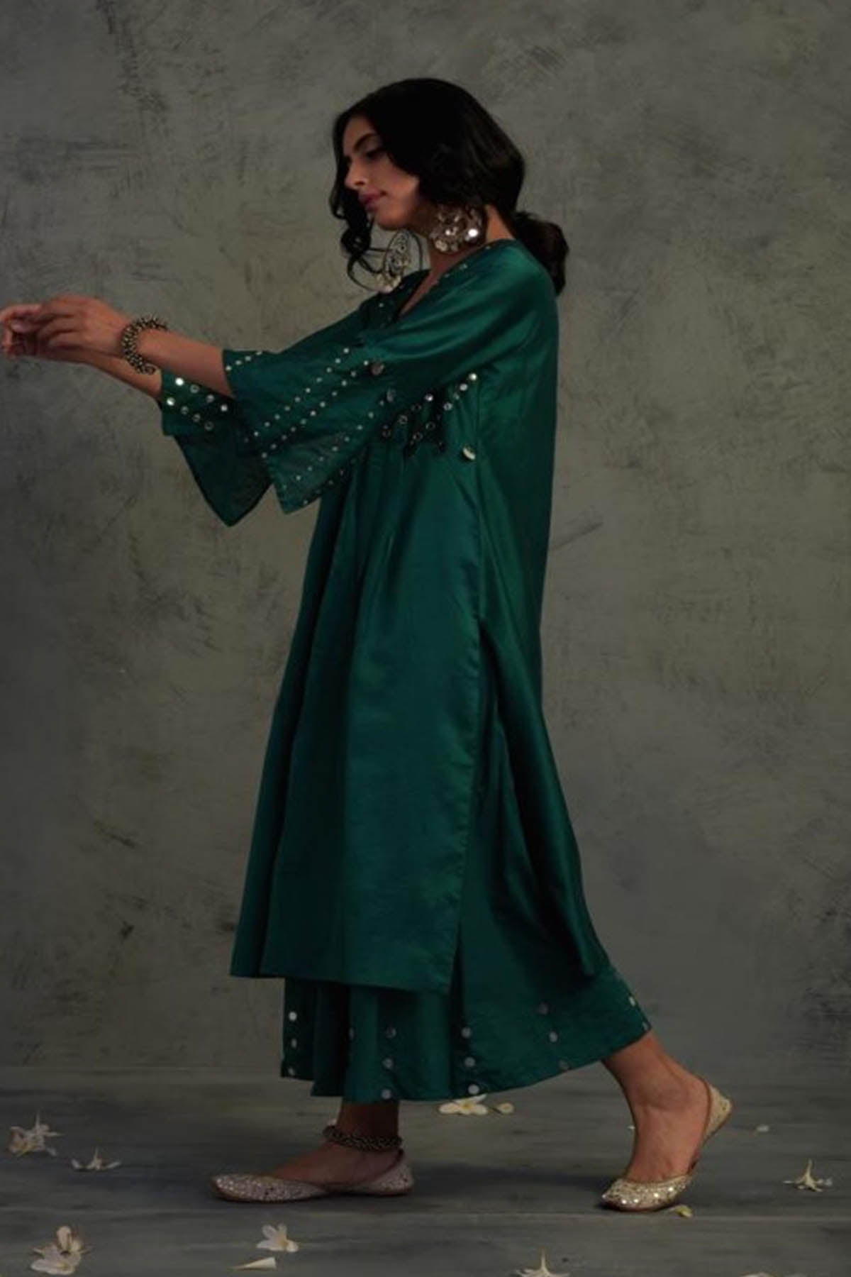 Emerald Green Gathered Kurta Set
